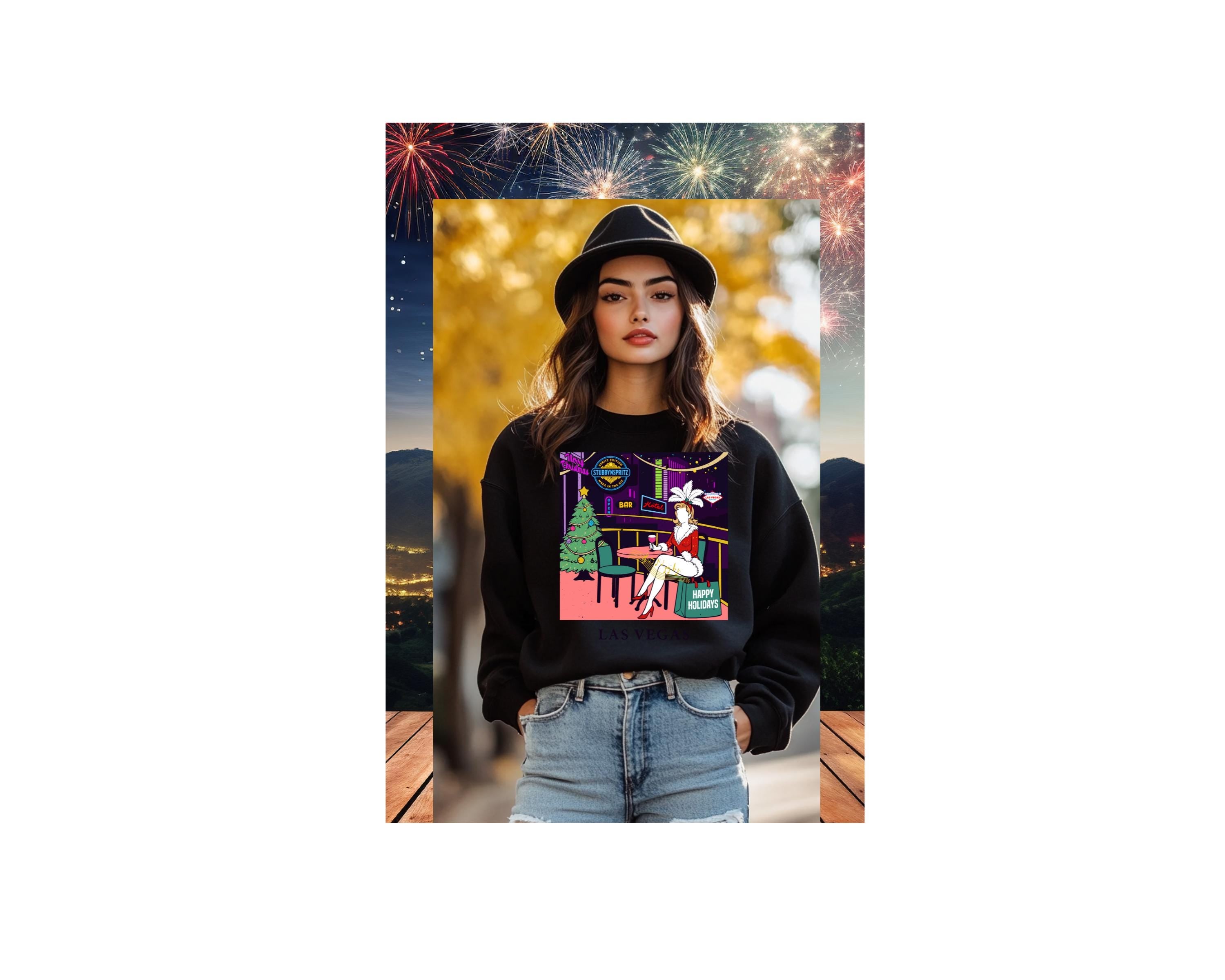 Las Vegas Showgirl Christmas Sweatshirt: Retro Holiday Crewneck
