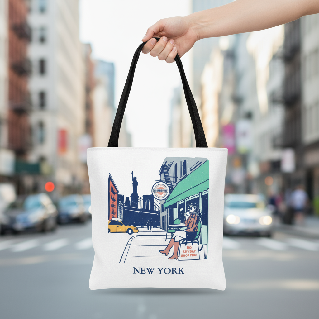 NYC Cityscape Tote Bag: Polyester All-Over Print