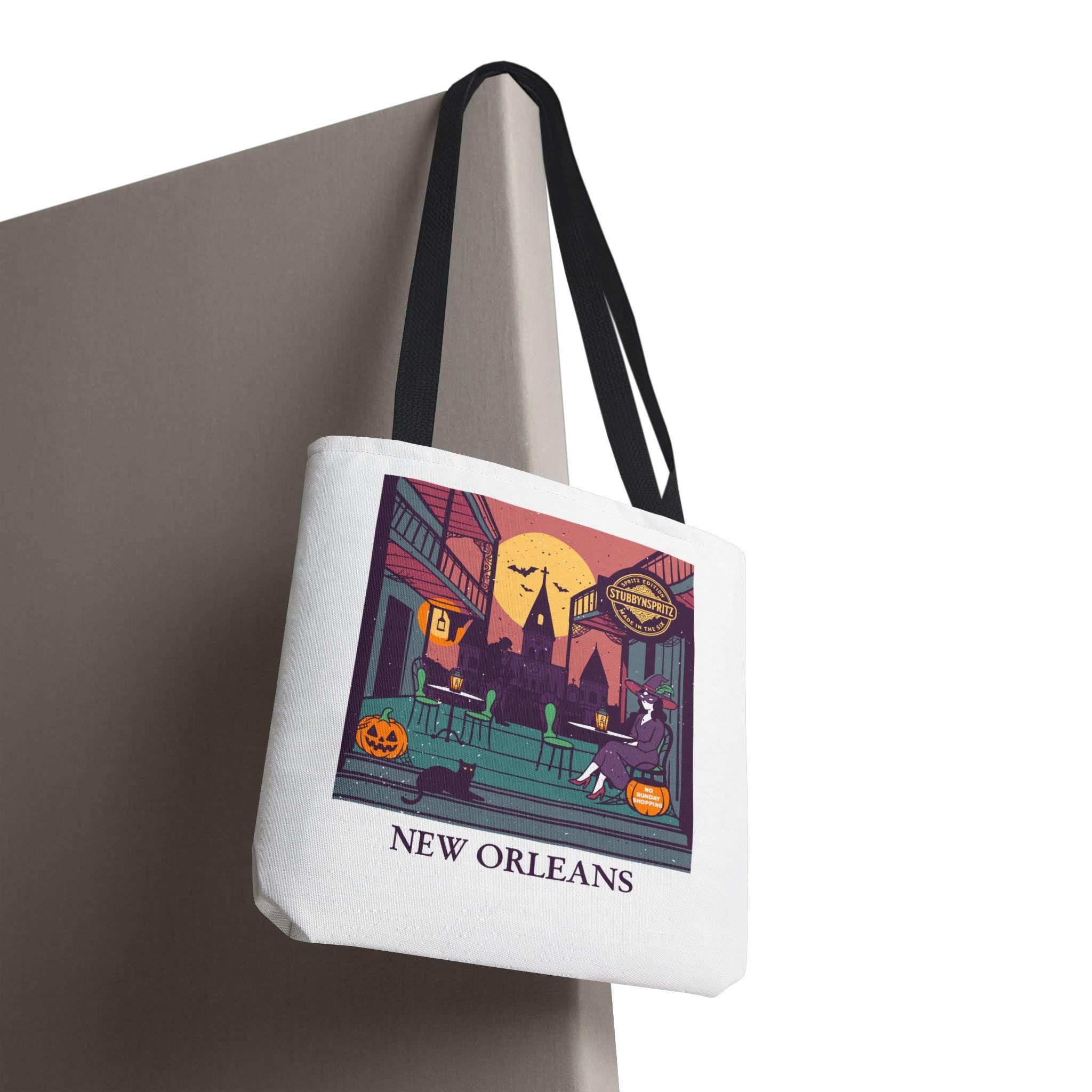 New Orleans Tote Bag: French Quarter Witch Scene Reusable Shopping Bag