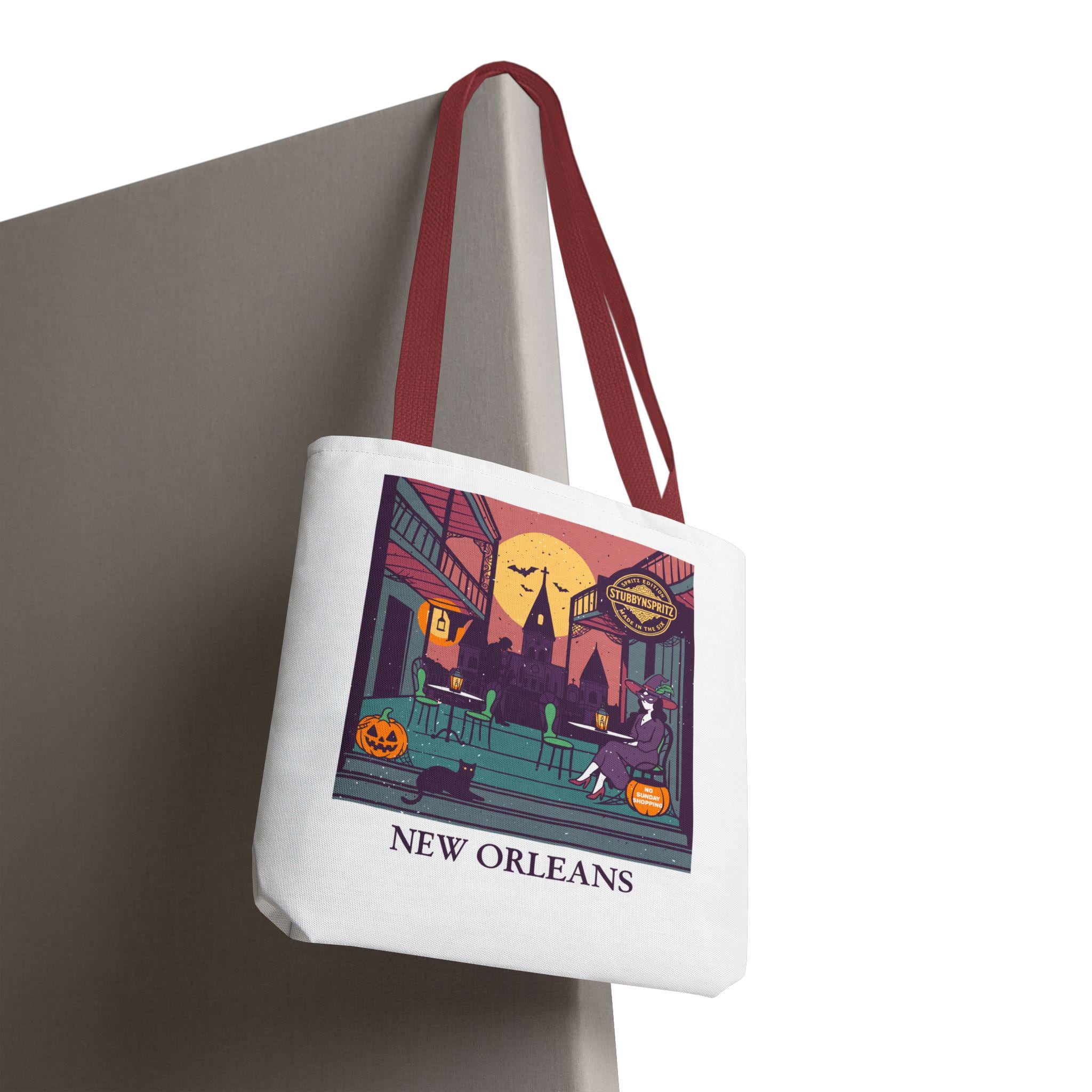New Orleans Tote Bag: French Quarter Witch Scene Reusable Shopping Bag