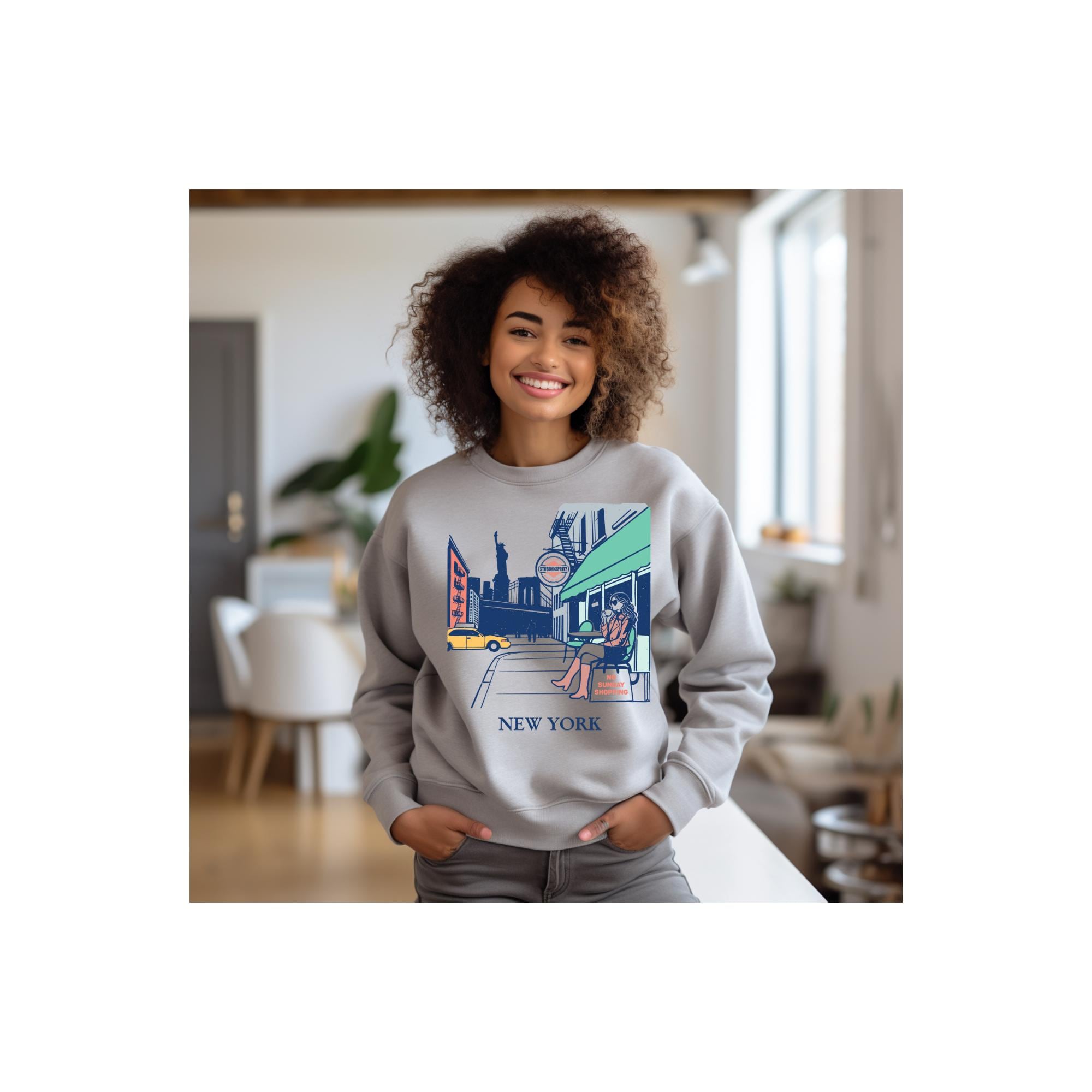 NYC Café Sweatshirt: Unisex New York Graphic Crewneck