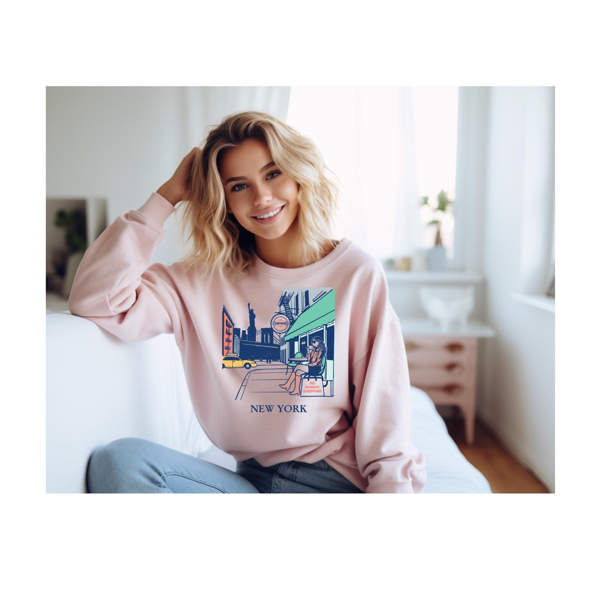 NYC Café Sweatshirt: Unisex New York Graphic Crewneck