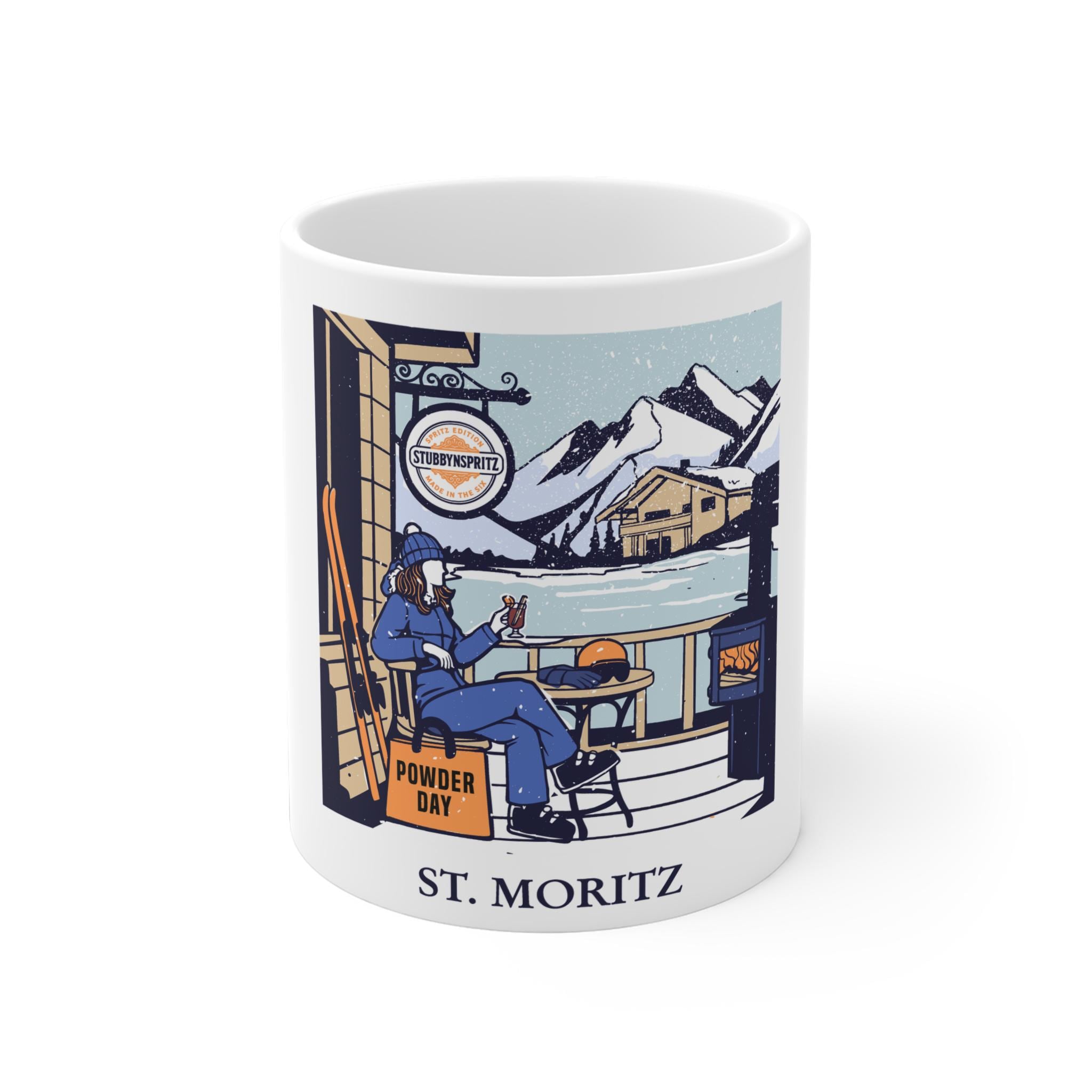 St. Moritz Powder Day Ceramic Mug: Ski Trip Souvenir