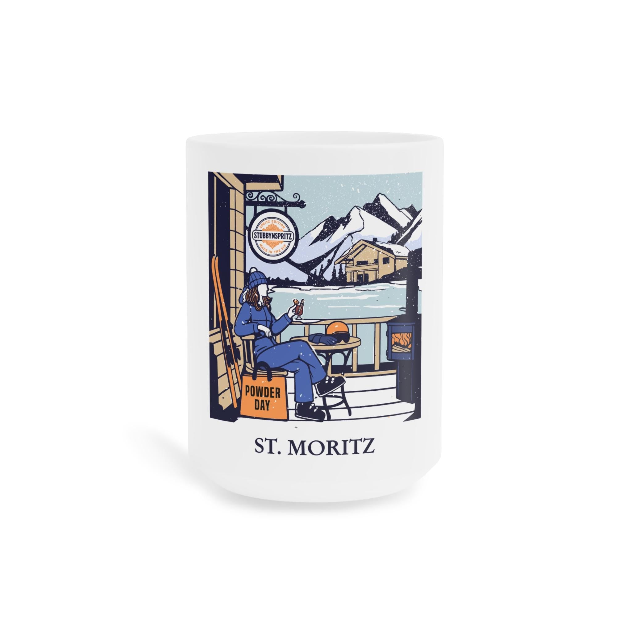 St. Moritz Powder Day Ceramic Mug: Ski Trip Souvenir
