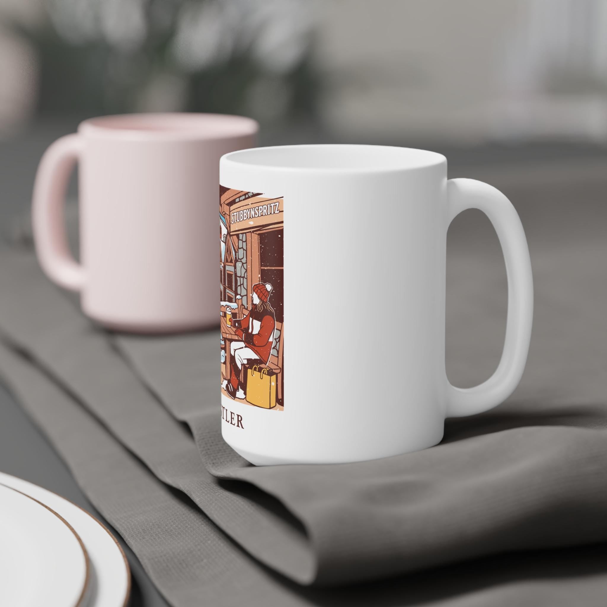 Whistler Snowy Scene Ceramic Mug: Cozy Winter Ski Lodge