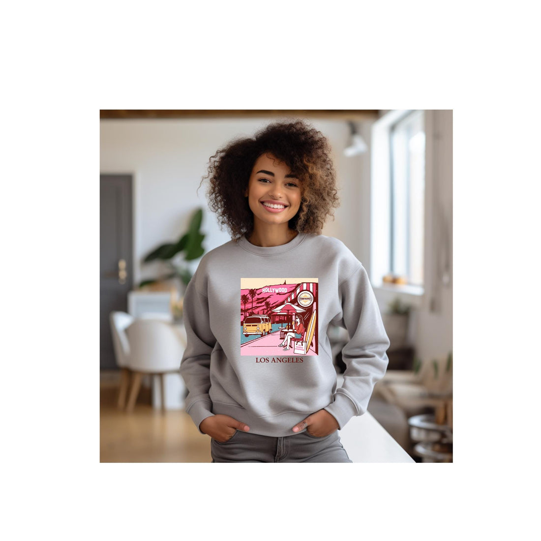 Los Angeles Cafe Sweatshirt: Vintage Unisex Crewneck