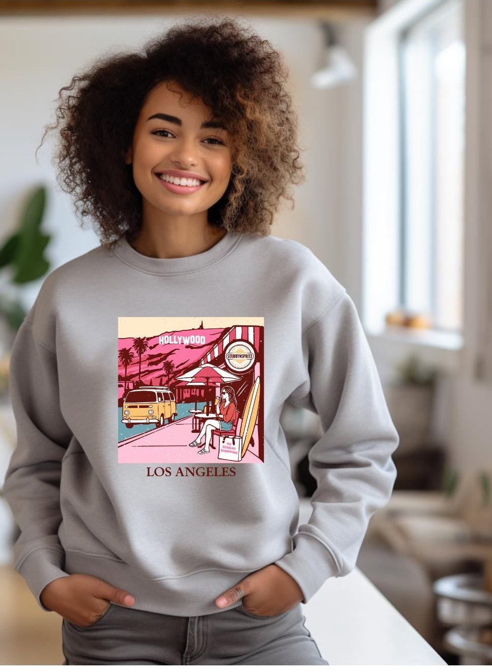 Los Angeles Cafe Sweatshirt: Vintage Unisex Crewneck