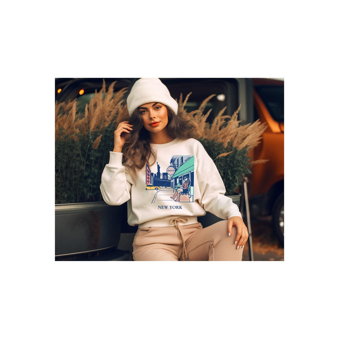 NYC Café Sweatshirt: Unisex New York Graphic Crewneck