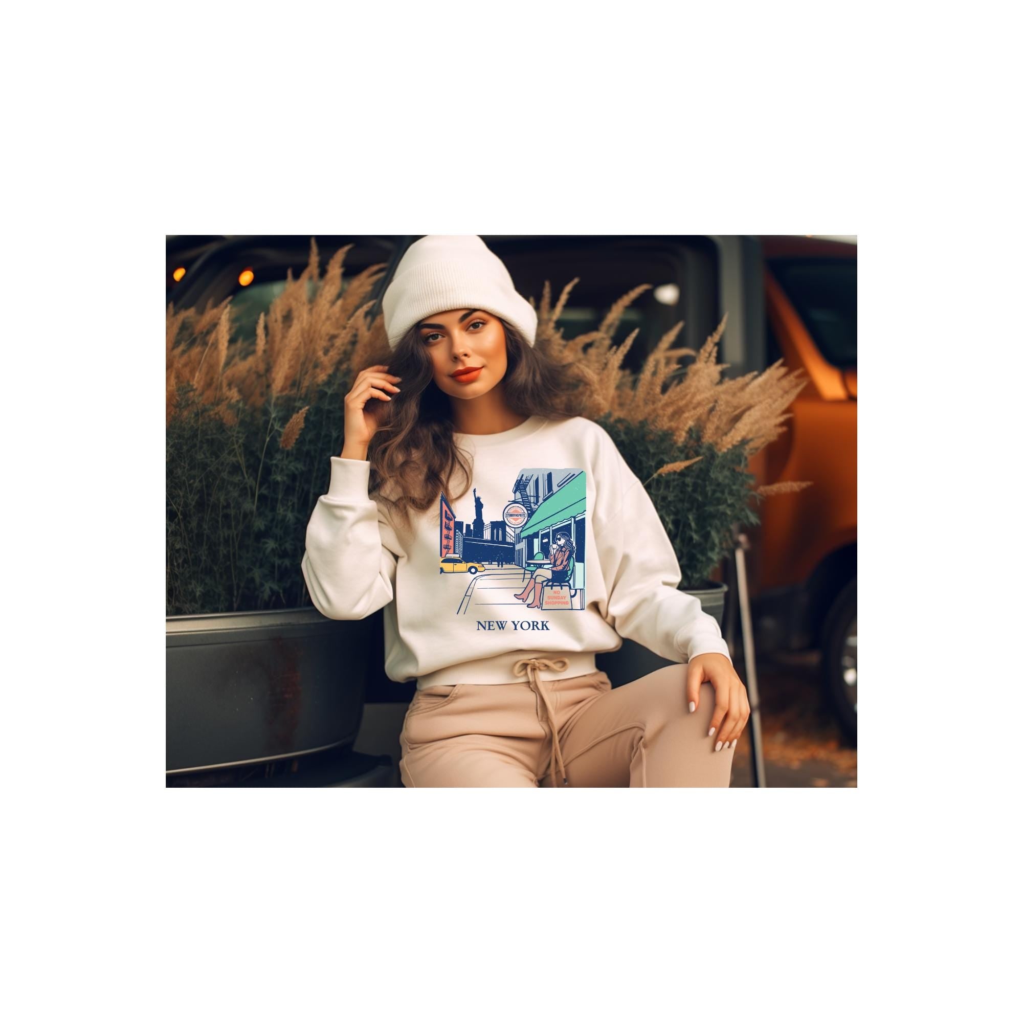 NYC Café Sweatshirt: Unisex New York Graphic Crewneck