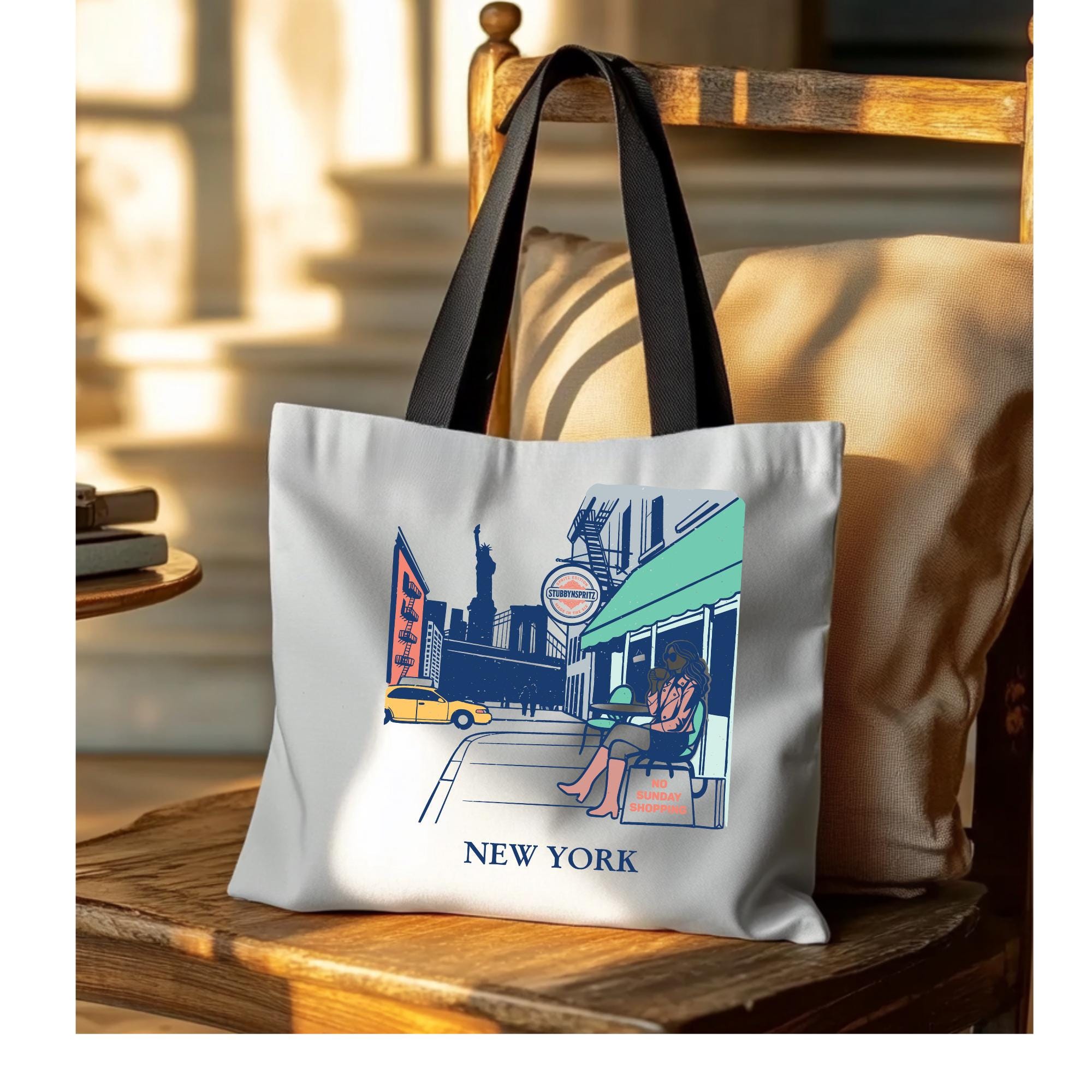 NYC Cityscape Tote Bag: Polyester All-Over Print