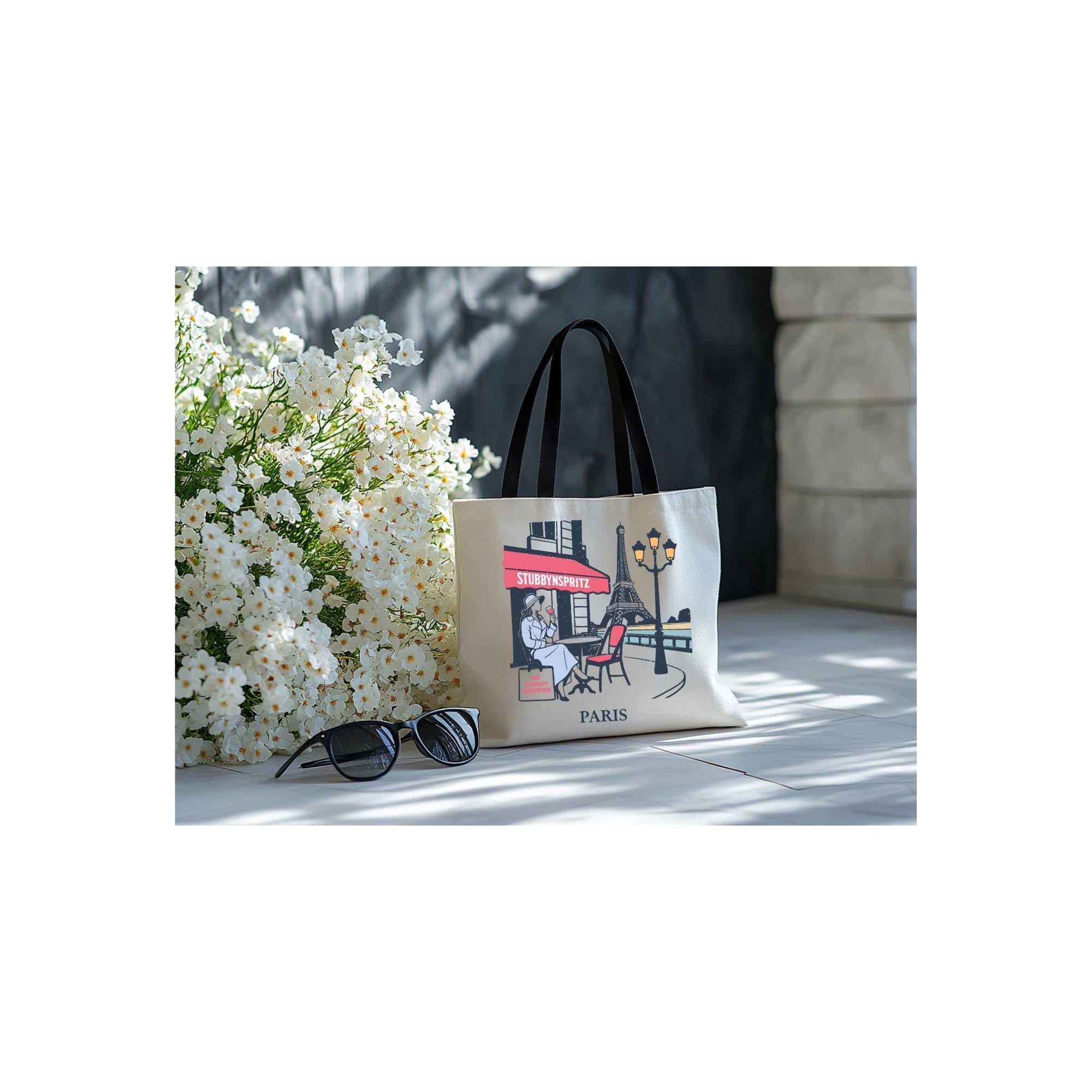 Paris Cafe Polyester Tote Bag: Eiffel Tower Travel Bag