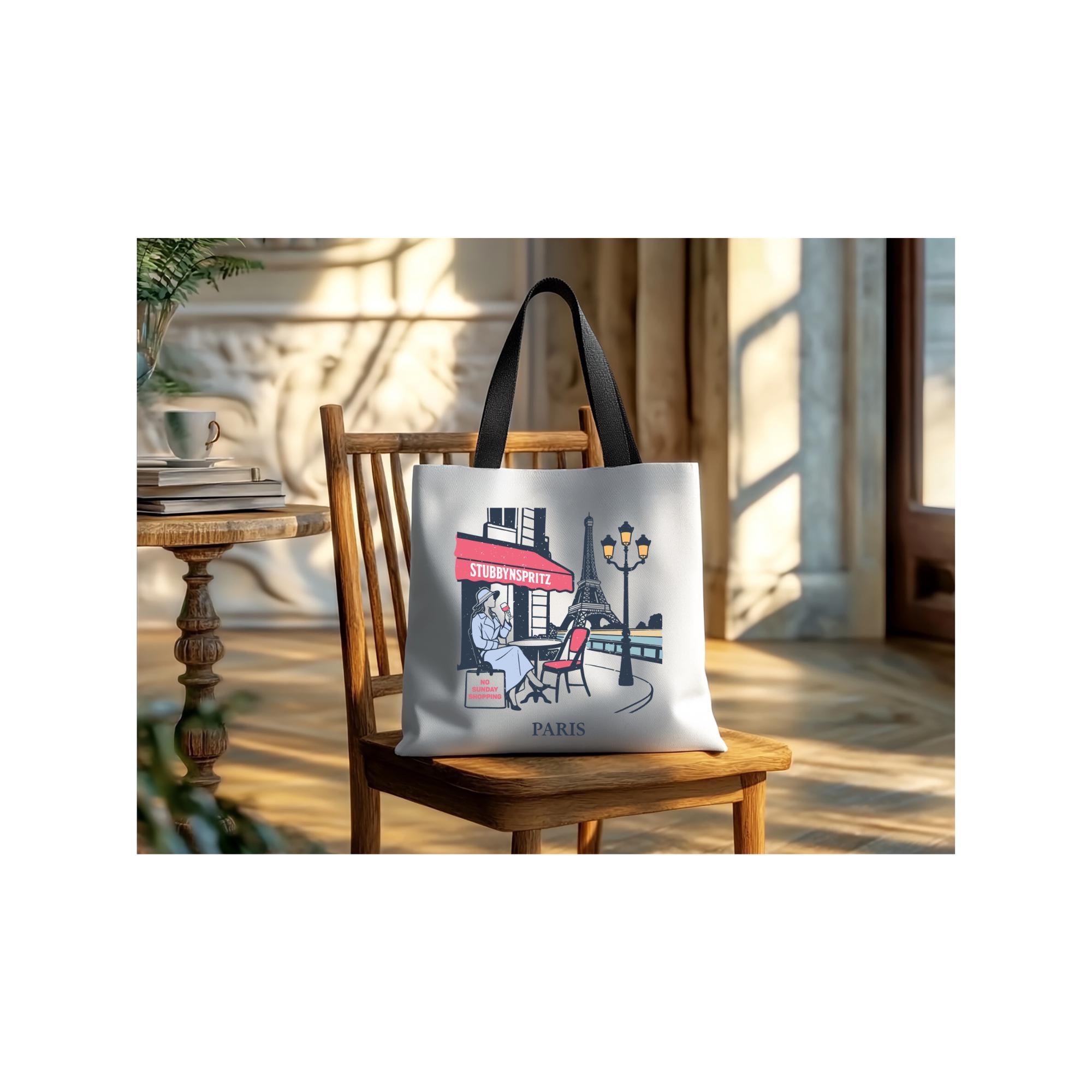 Paris Cafe Polyester Tote Bag: Eiffel Tower Travel Bag