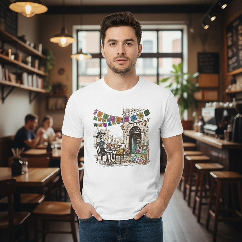 Artistic Cafe Gathering T-Shirt: Coffee Lover Unisex Tee