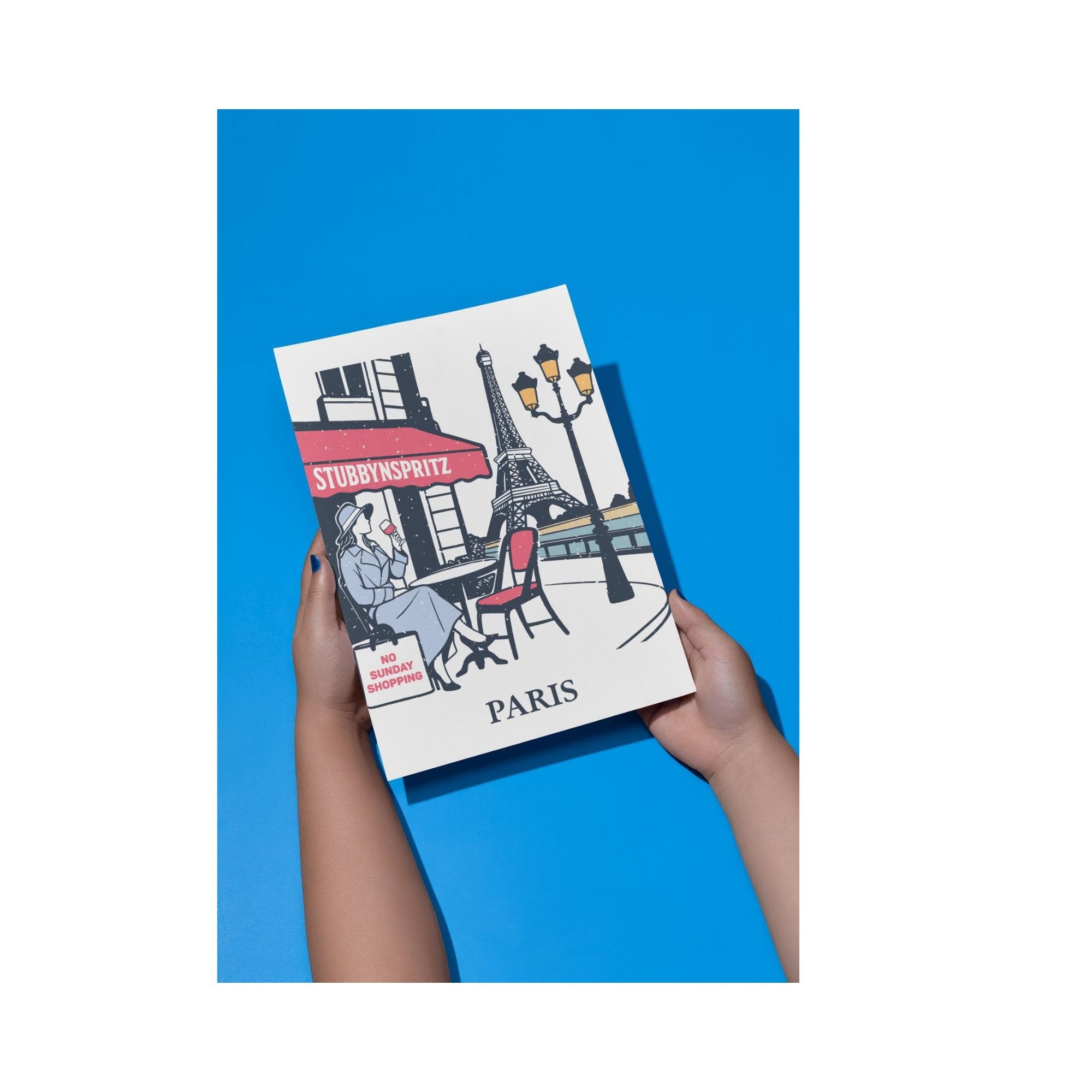 Greeting Cards, Paris Eiffel Tower Cafe Card - Hand Drawn Design, Stationery Set, Note Cards, Blank Cards, French Parisian Cards, Art Cards