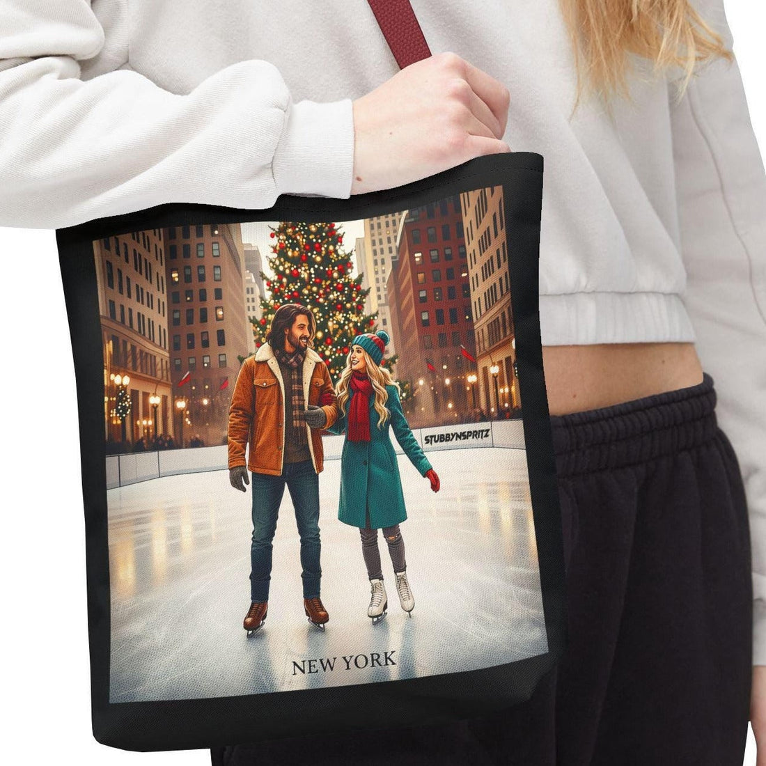 New York City Holiday Tote Bag Vintage Ice Skating Collection Limited Edition Canvas