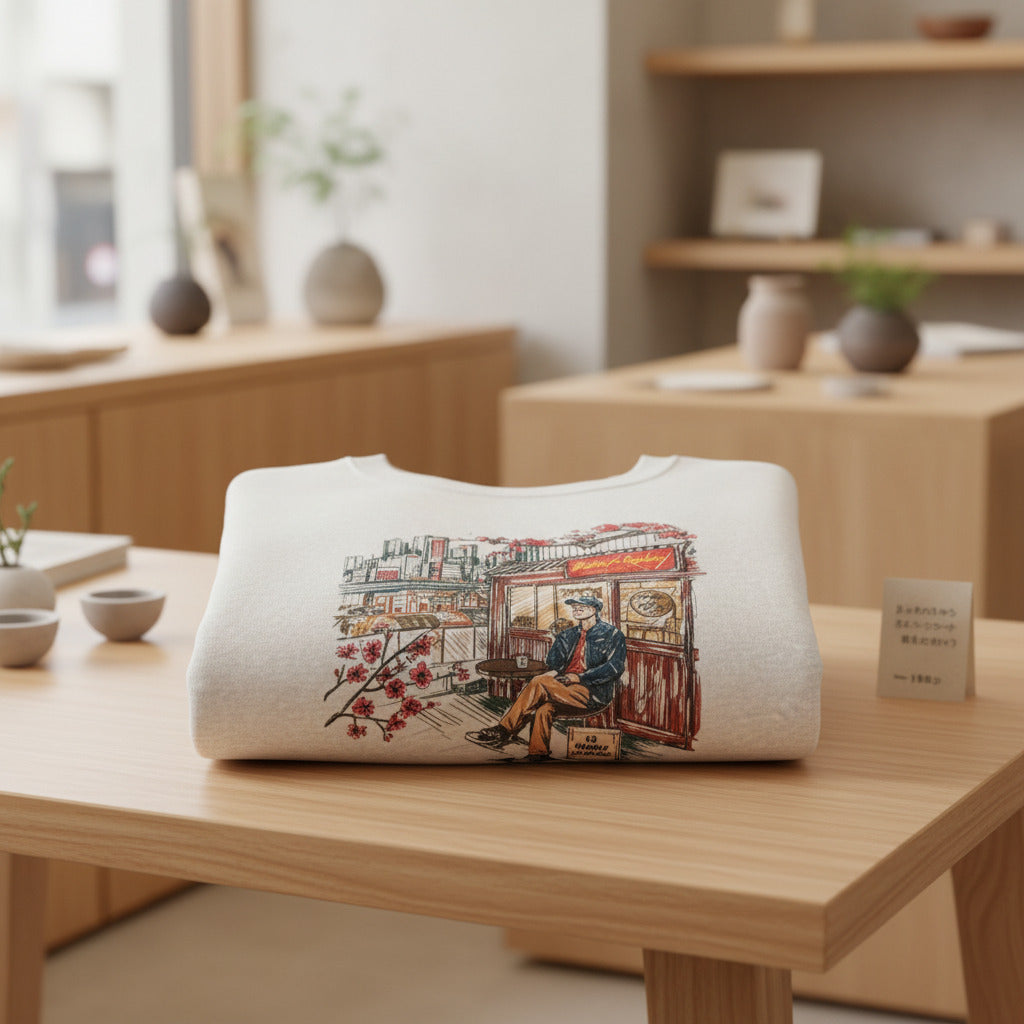 Cotton Sweatshirt City Japan Style Cafe Retro Exclusive Limited Edition Urban Vintage Streetwear Core Soft Cozy Fit