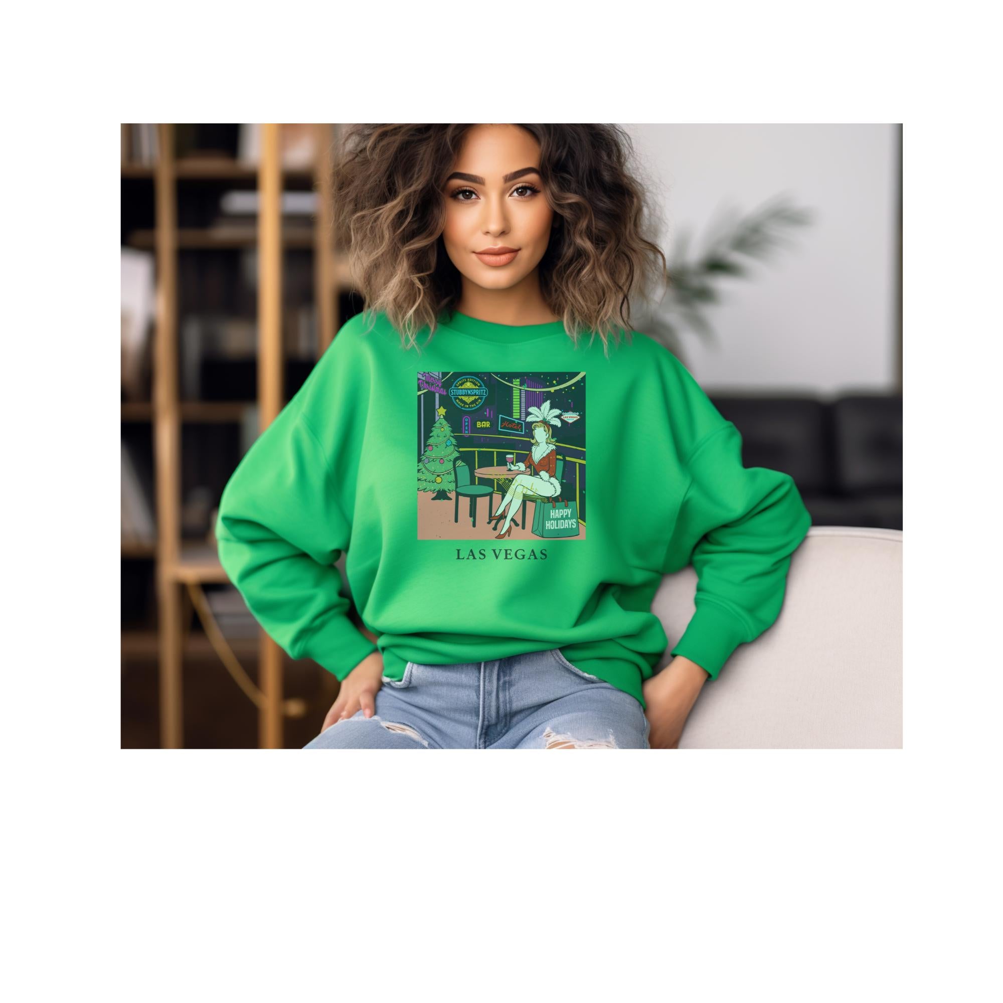 Las Vegas Showgirl Christmas Sweatshirt: Retro Holiday Crewneck