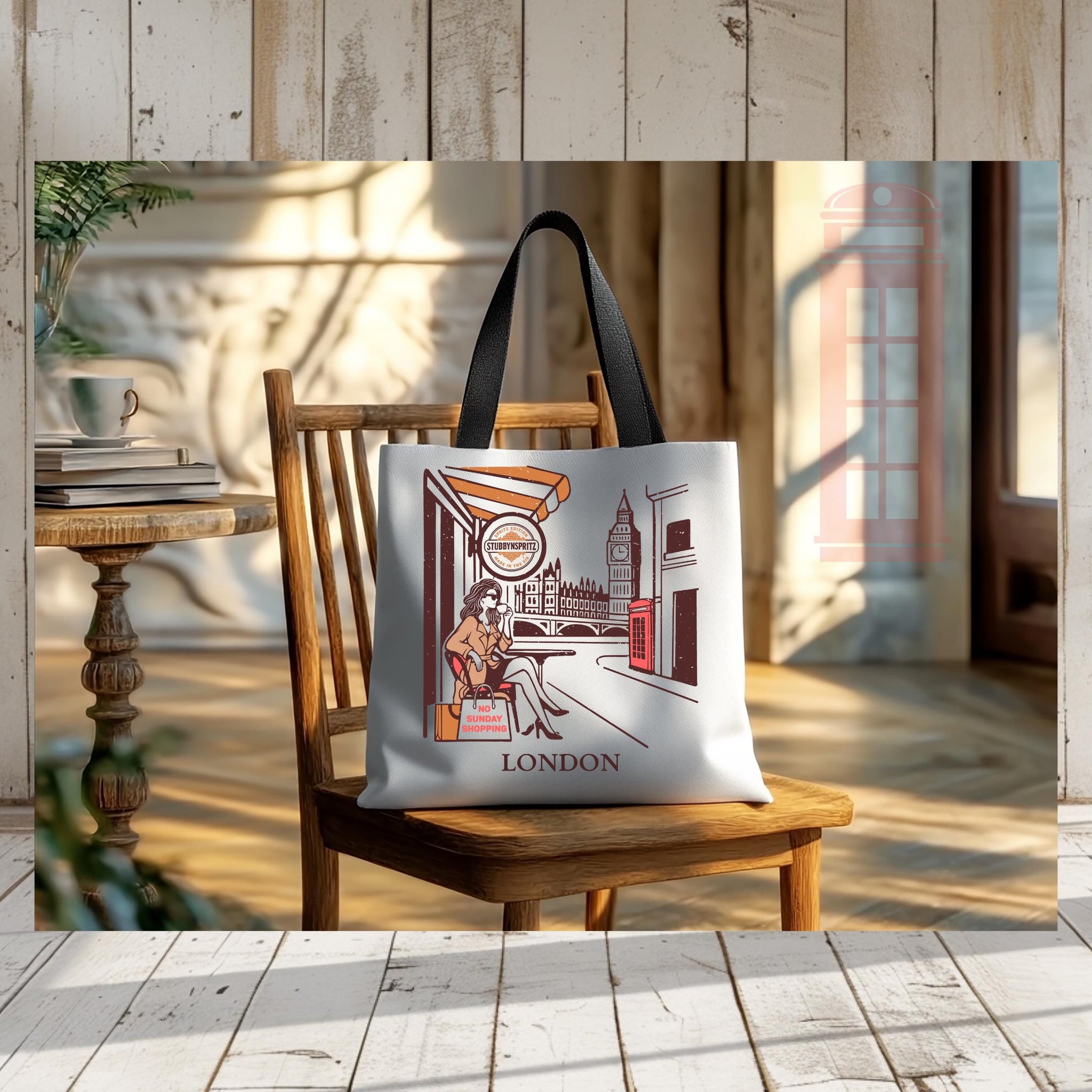 London Retro Design Tote Bag: Chic Polyester Travel Shopping Bag