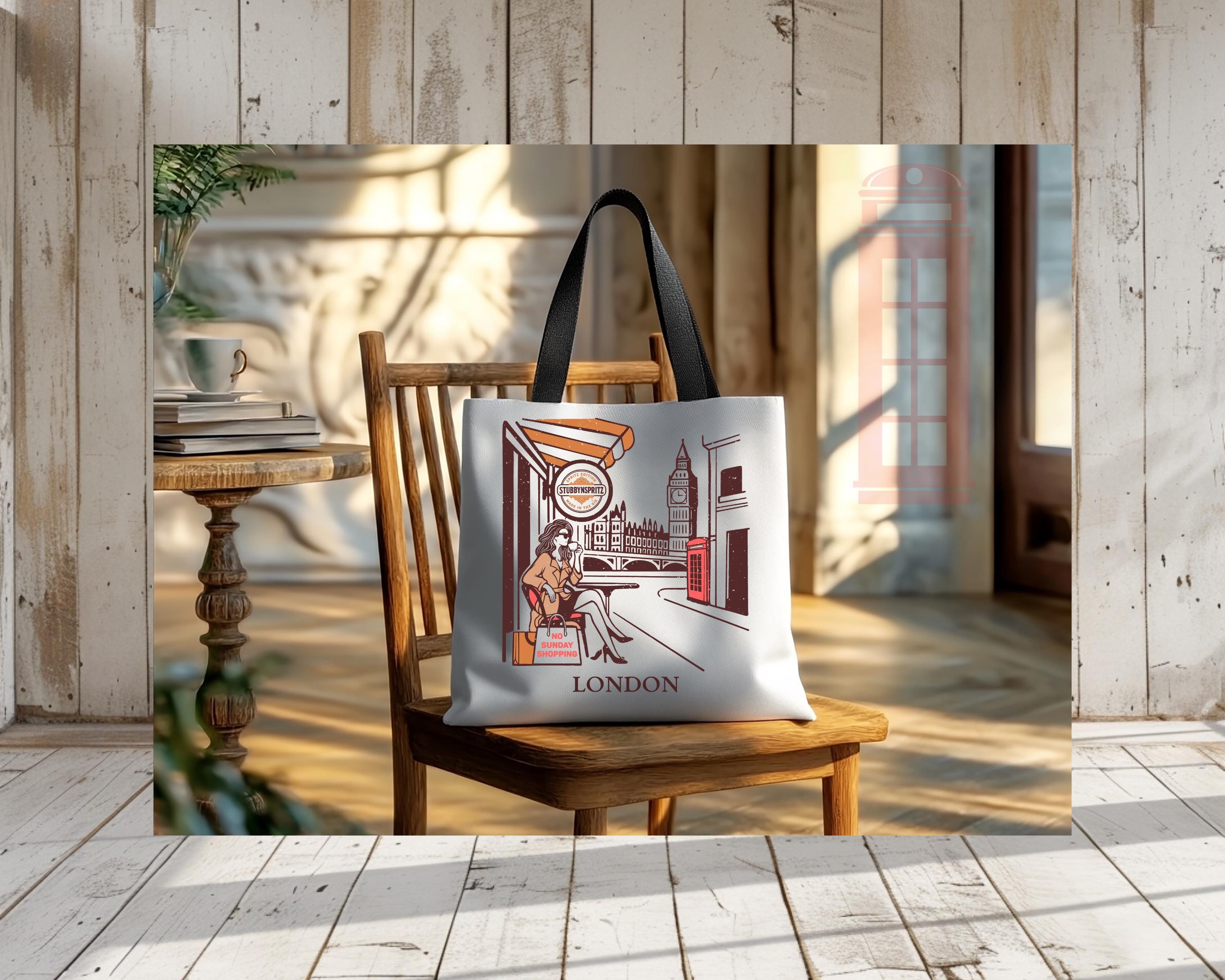 London Retro Design Tote Bag: Chic Polyester Travel Shopping Bag