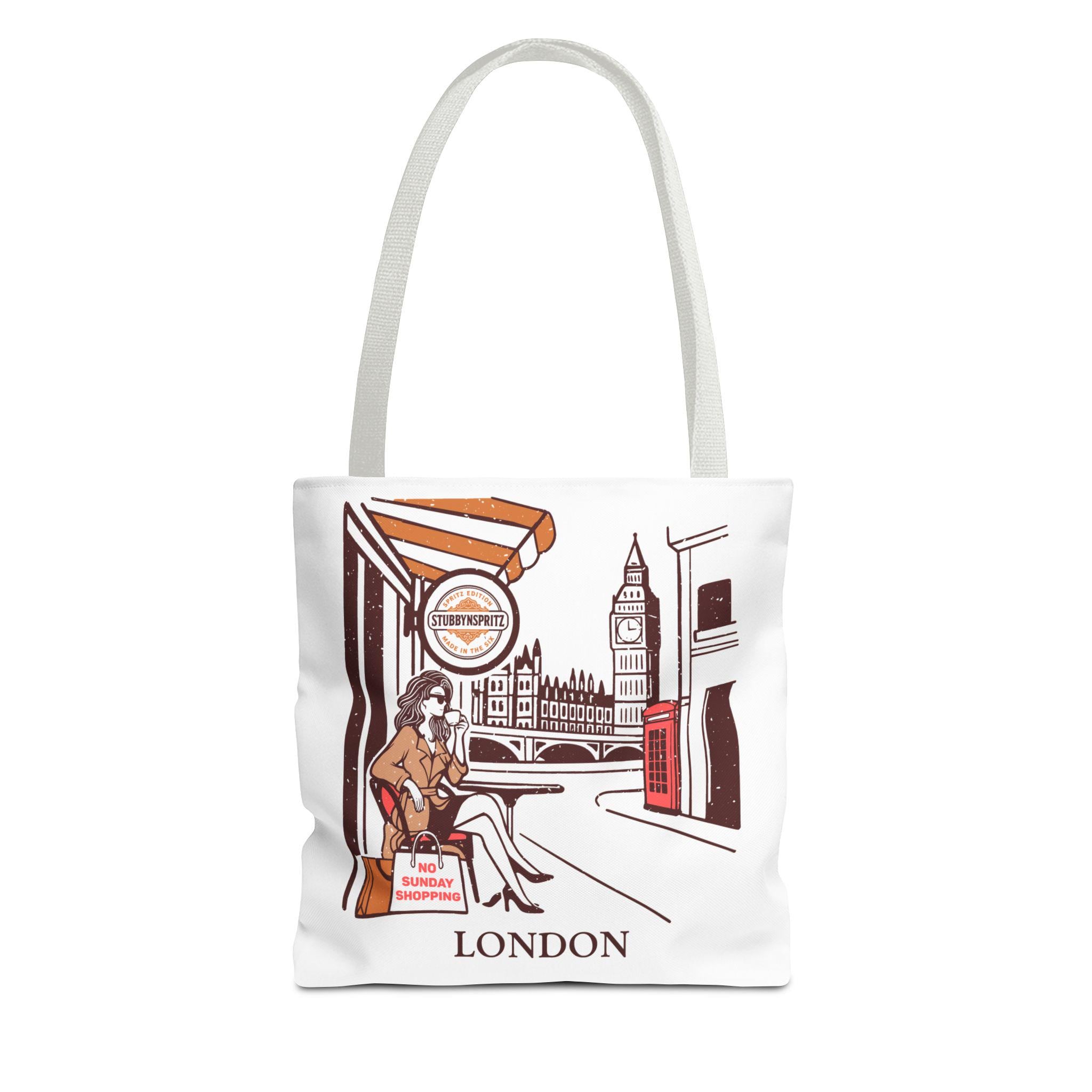 London Retro Design Tote Bag: Chic Polyester Travel Shopping Bag