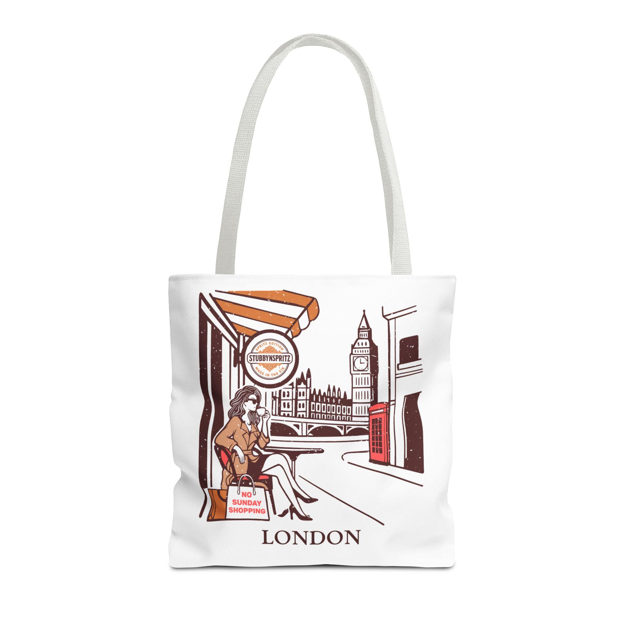London Retro Design Tote Bag: Chic Polyester Travel Shopping Bag