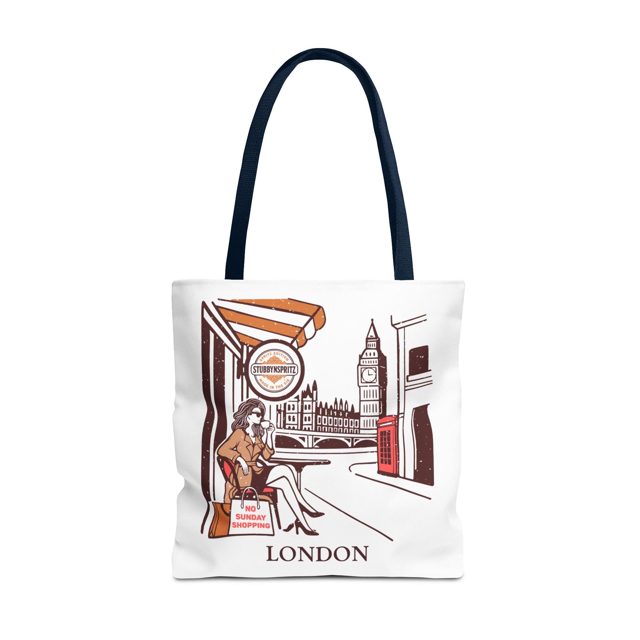 London Retro Design Tote Bag: Chic Polyester Travel Shopping Bag