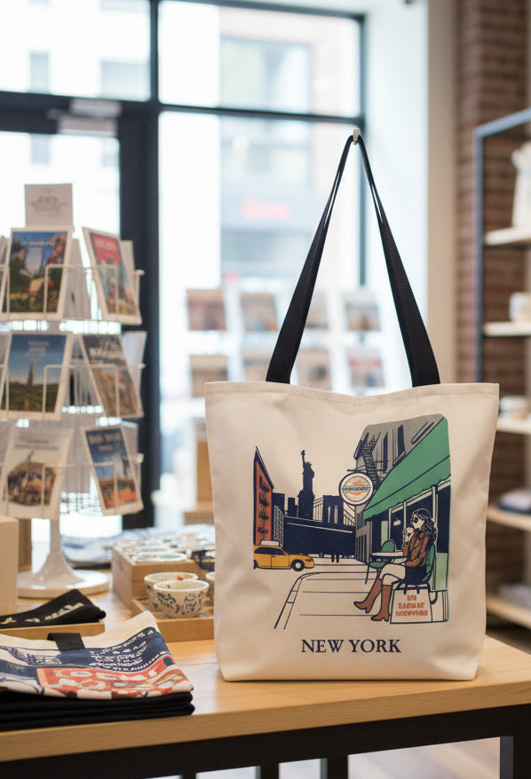 NYC Cityscape Tote Bag: Polyester All-Over Print