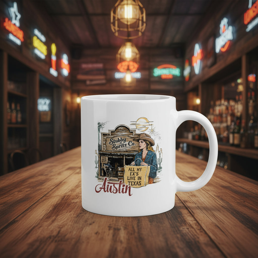 Texas Ceramic Coffee Mug: Country Music Gift, Western Decor