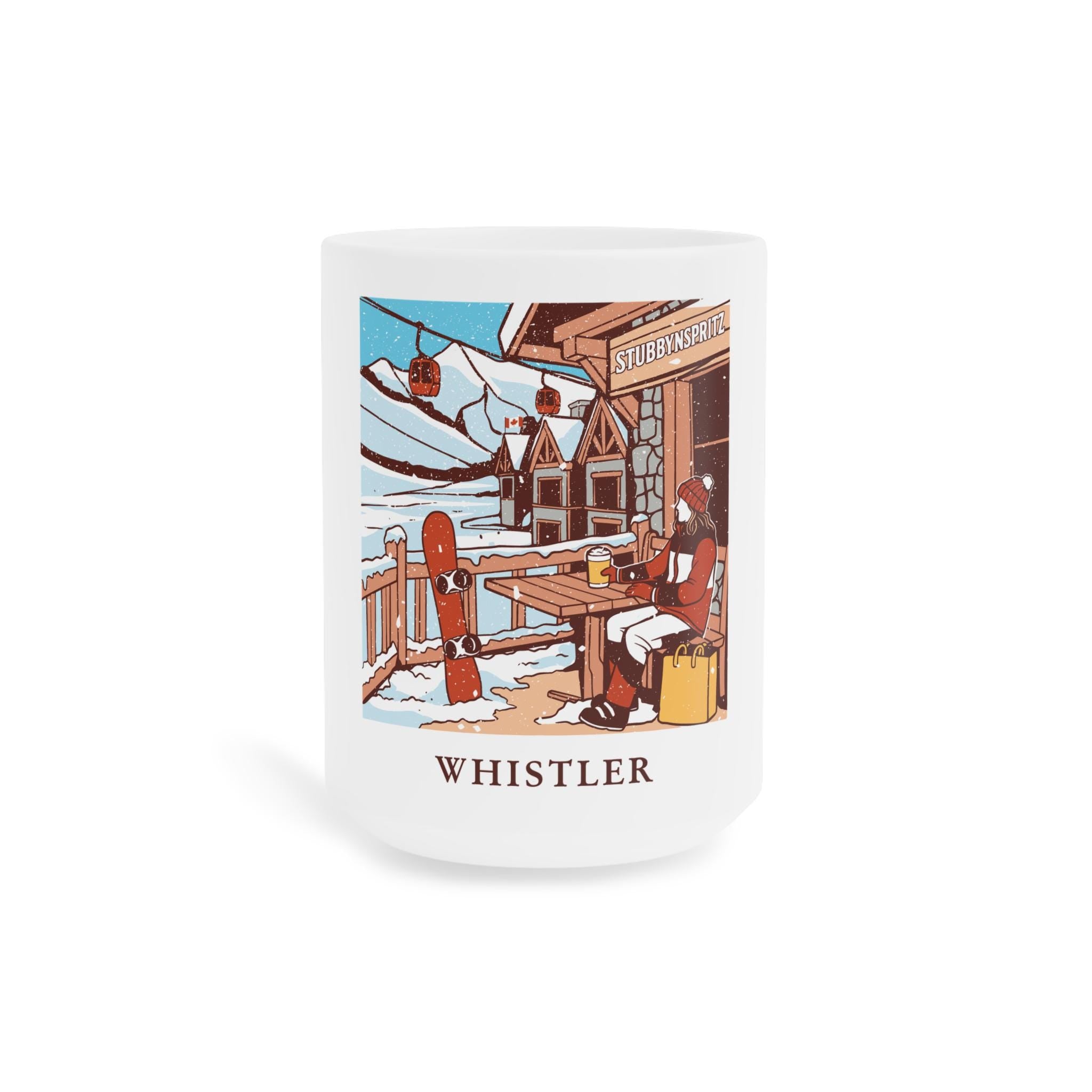 Whistler Snowy Scene Ceramic Mug: Cozy Winter Ski Lodge