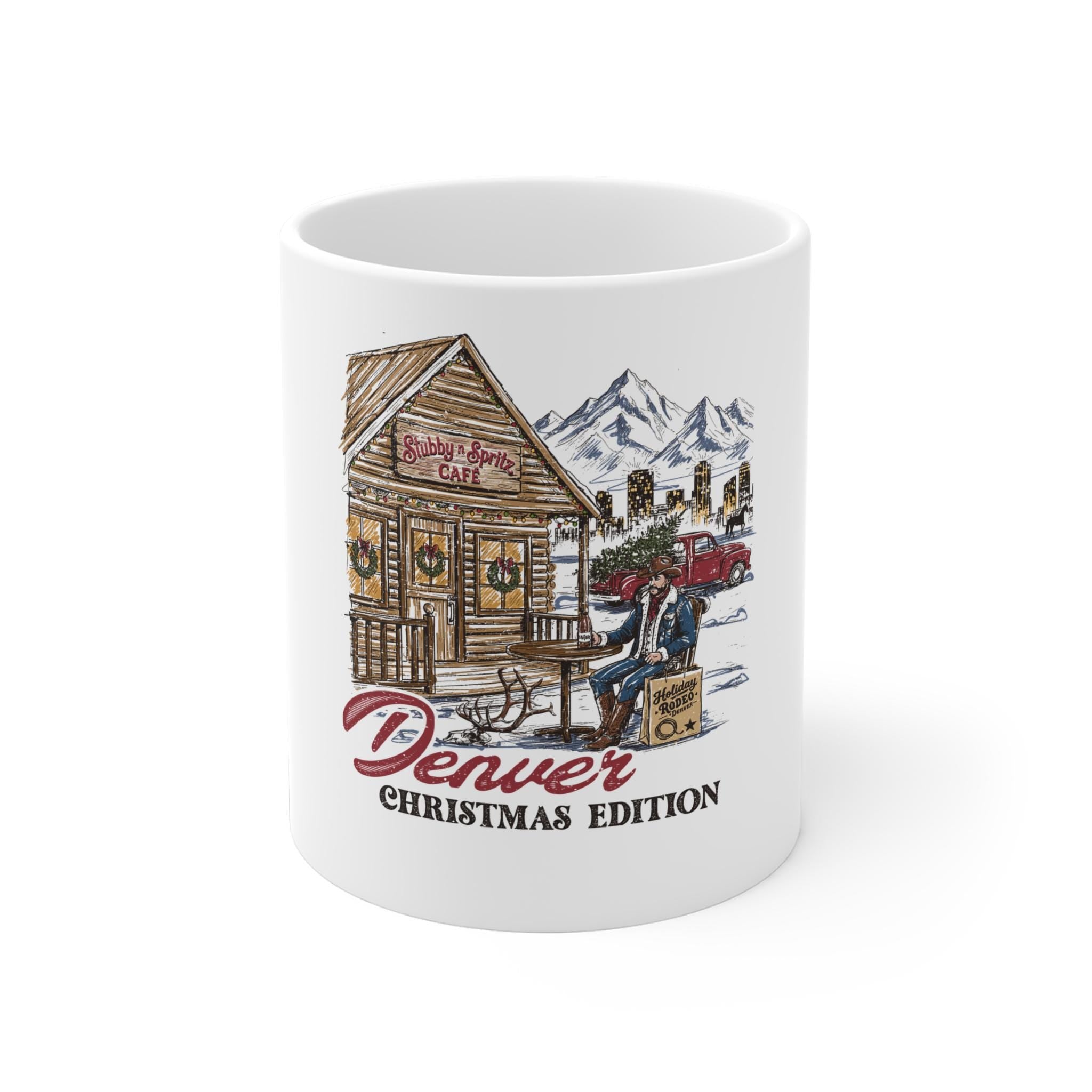 Denver Christmas Cafe Mug: Retro Ski Design Travel Mug