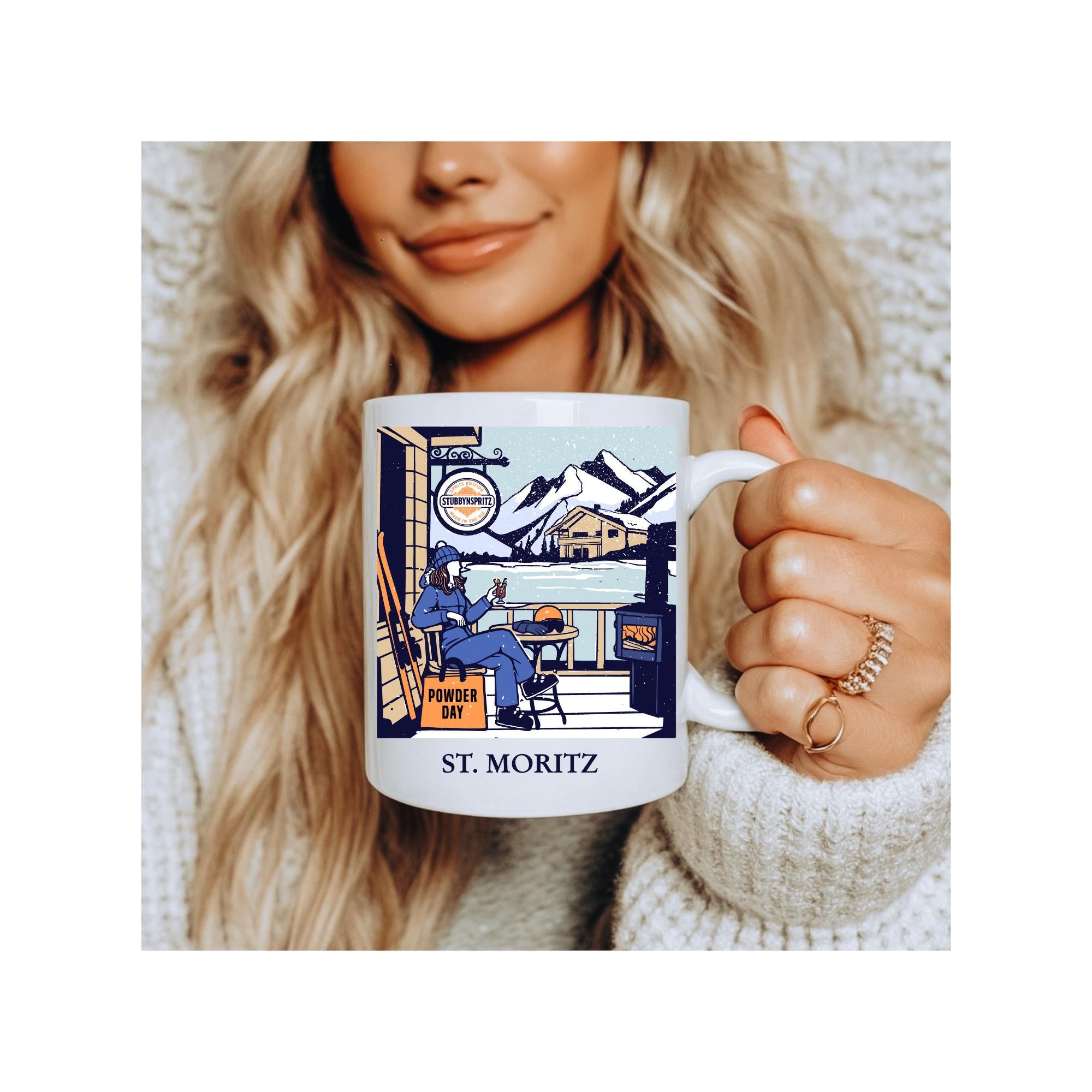 St. Moritz Powder Day Ceramic Mug: Ski Trip Souvenir