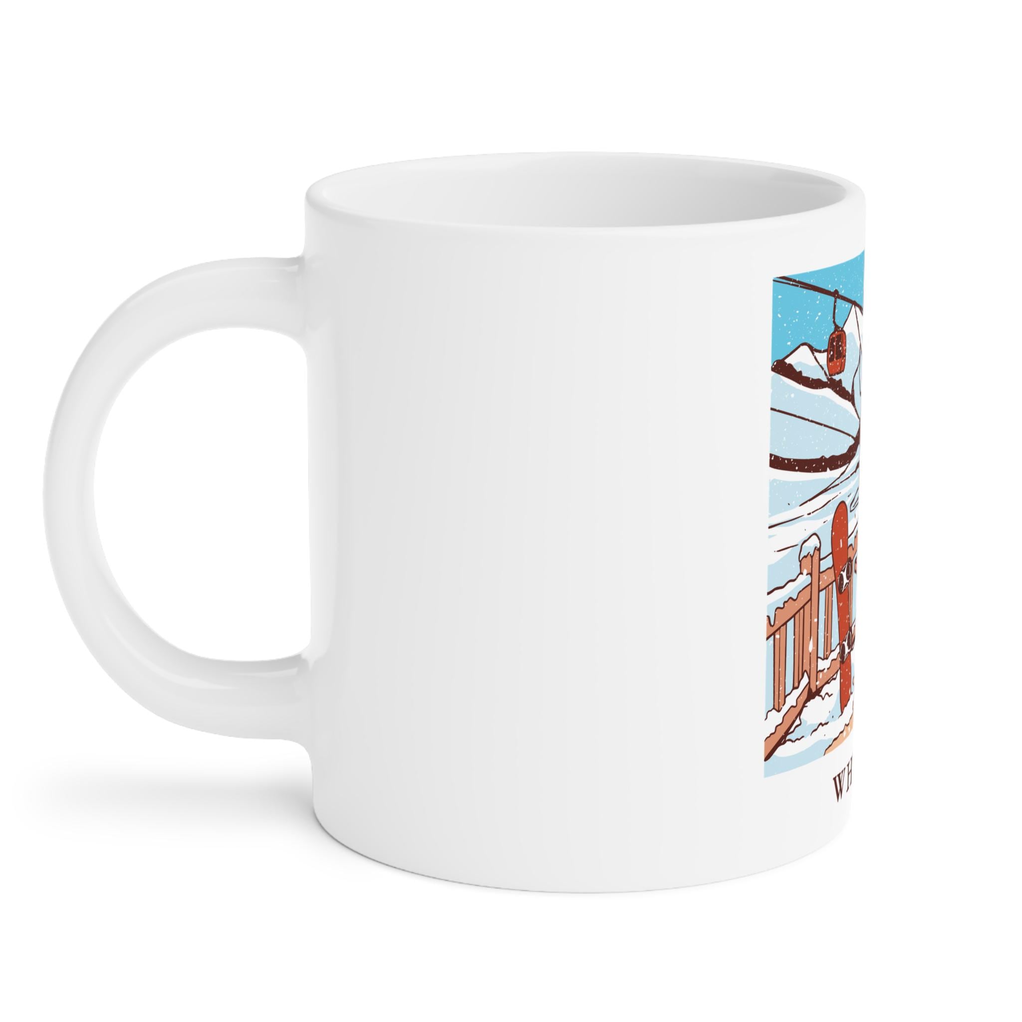 Whistler Snowy Scene Ceramic Mug: Cozy Winter Ski Lodge