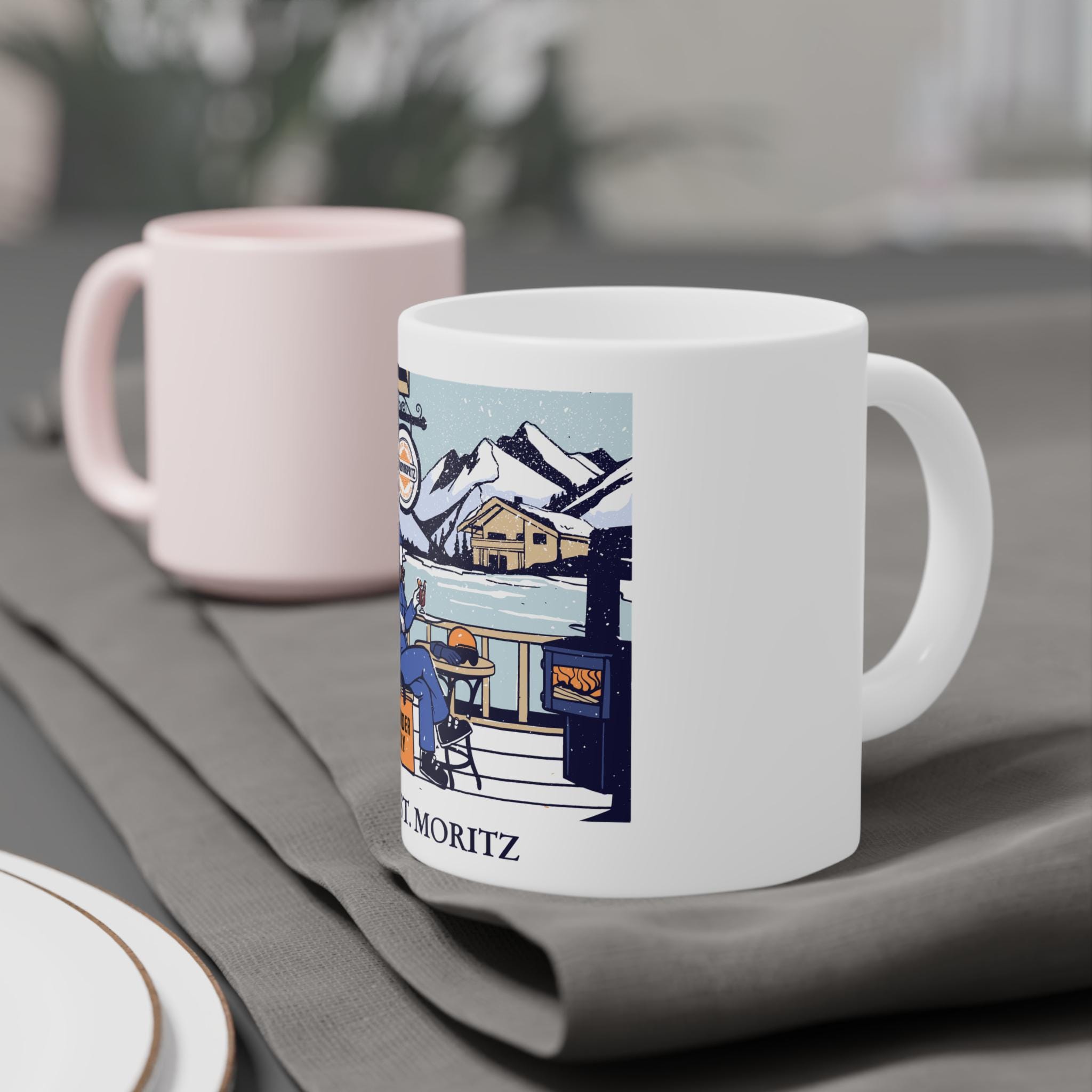 St. Moritz Powder Day Ceramic Mug: Ski Trip Souvenir