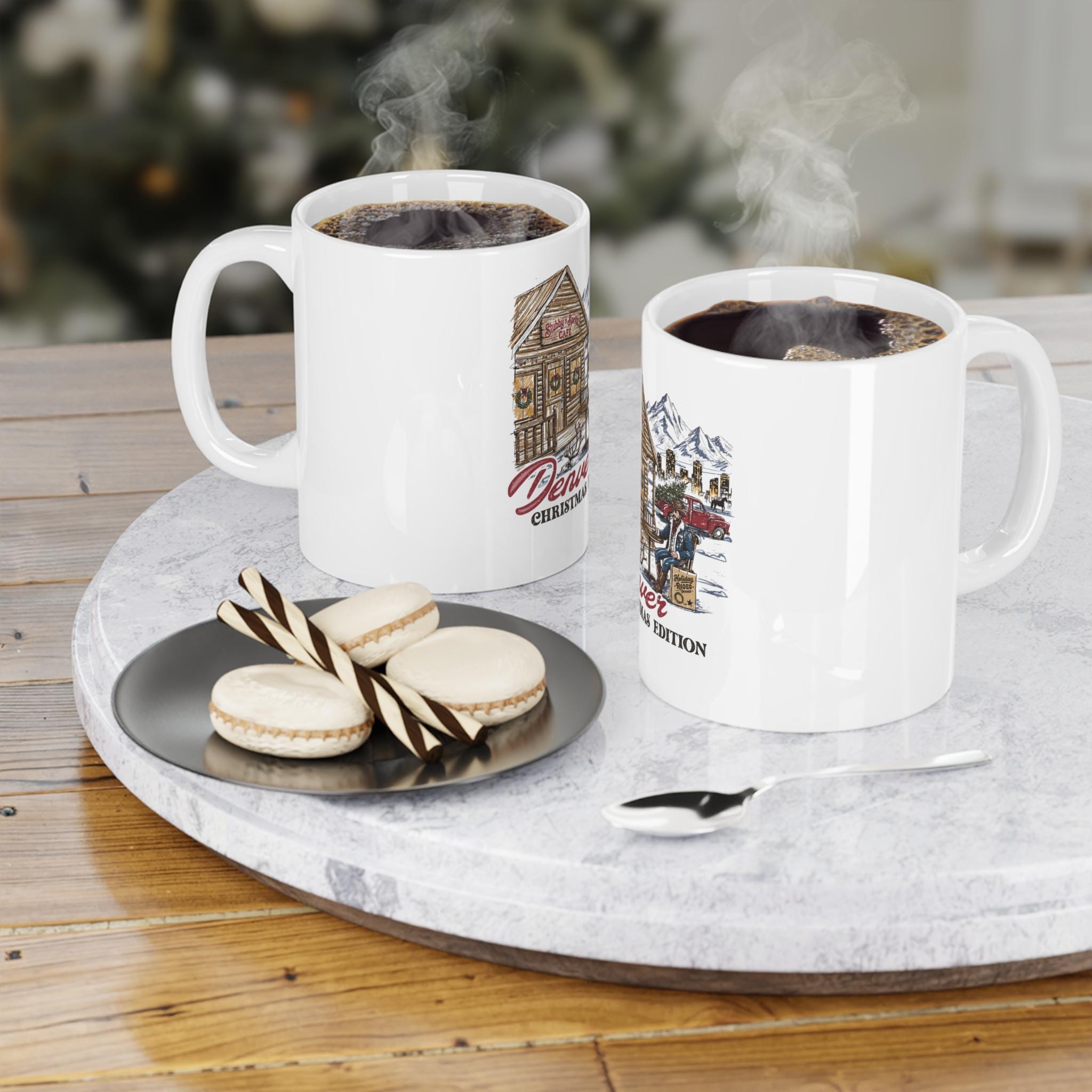 Denver Christmas Cafe Mug: Retro Ski Design Travel Mug