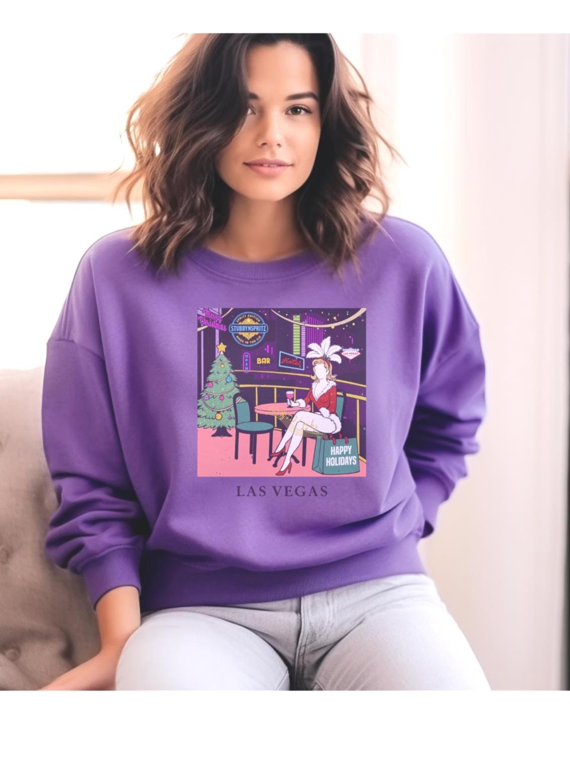 Las Vegas Showgirl Christmas Sweatshirt: Retro Holiday Crewneck