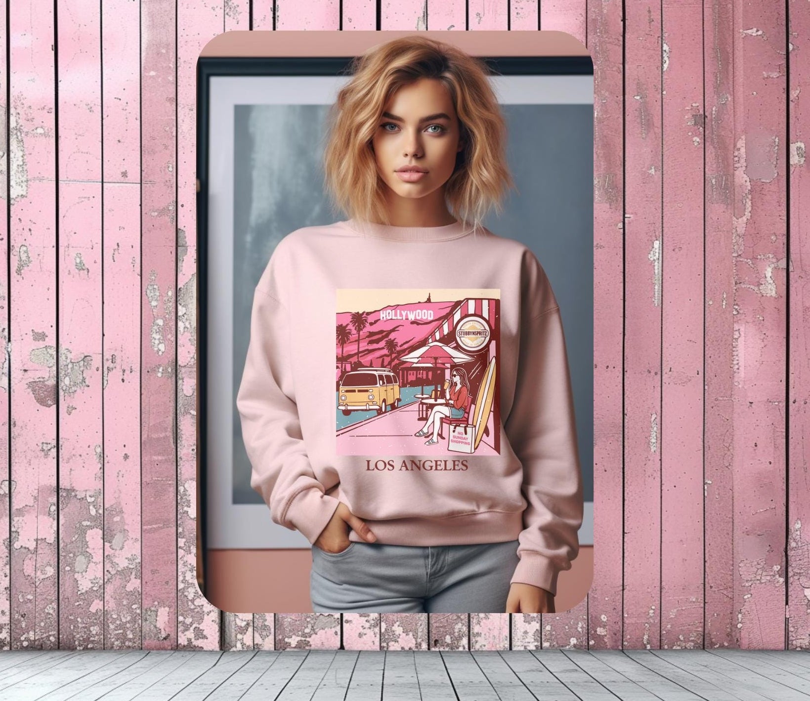 Los Angeles Cafe Sweatshirt: Vintage Unisex Crewneck