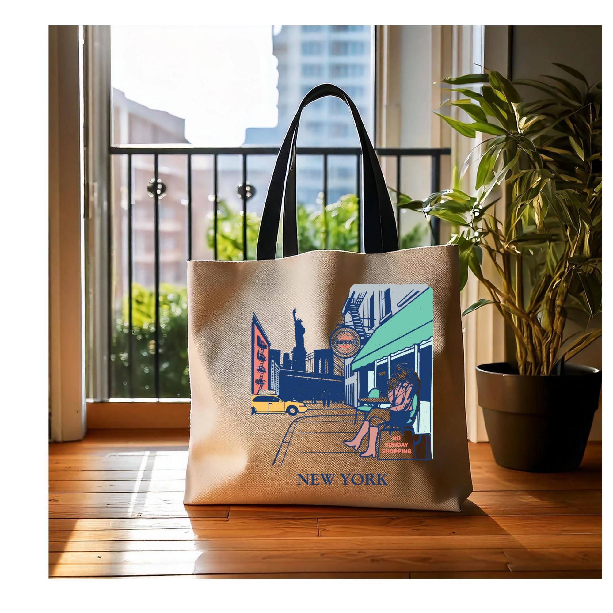 NYC Cityscape Tote Bag: Polyester All-Over Print