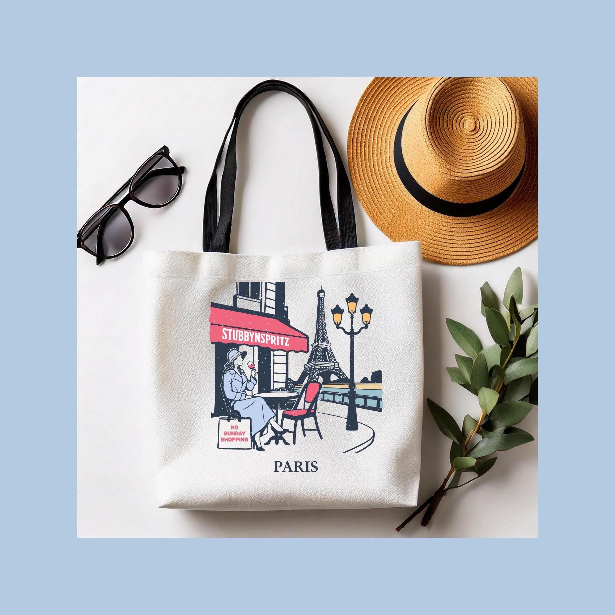 Paris Cafe Polyester Tote Bag: Eiffel Tower Travel Bag