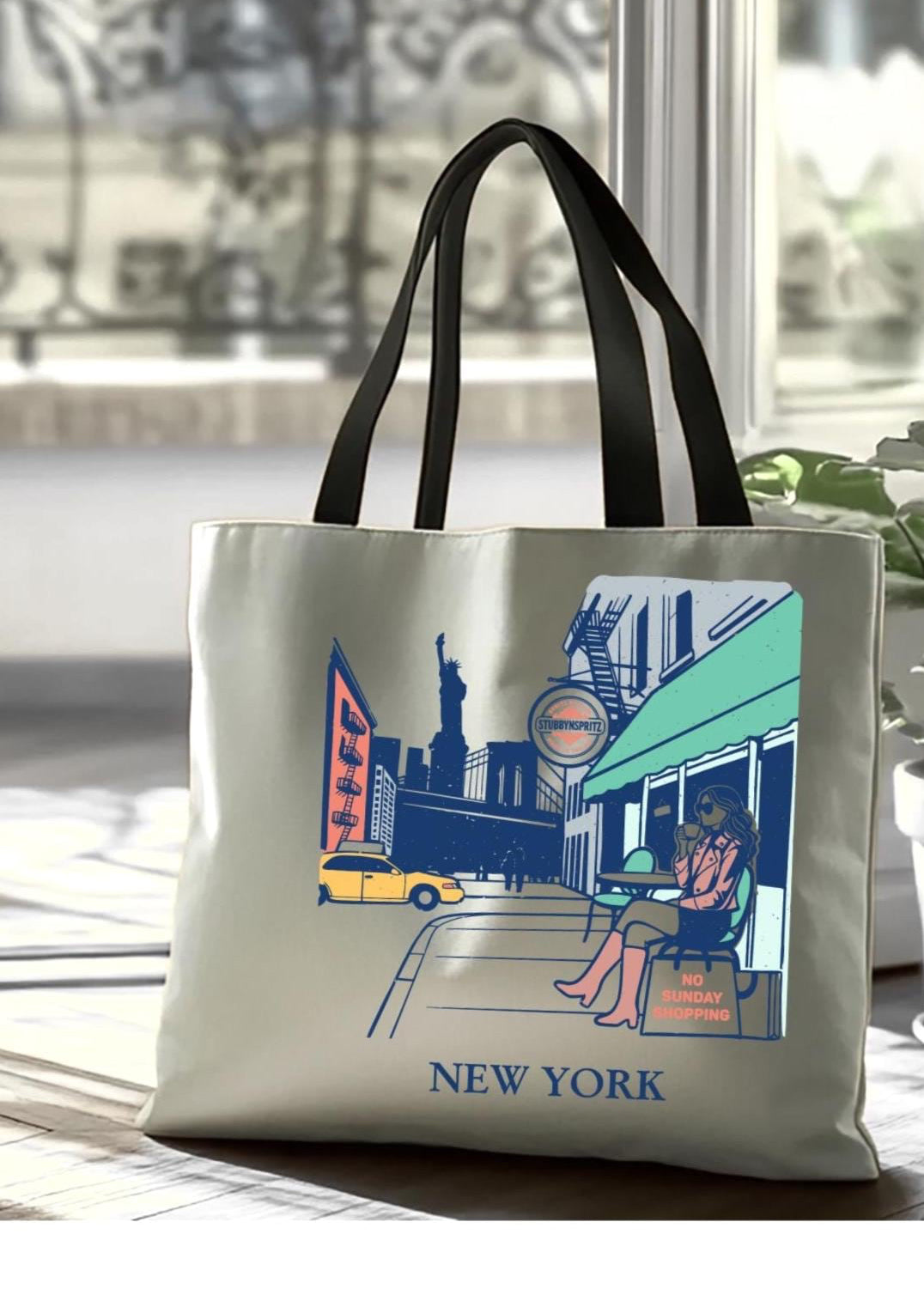 NYC Cityscape Tote Bag: Polyester All-Over Print