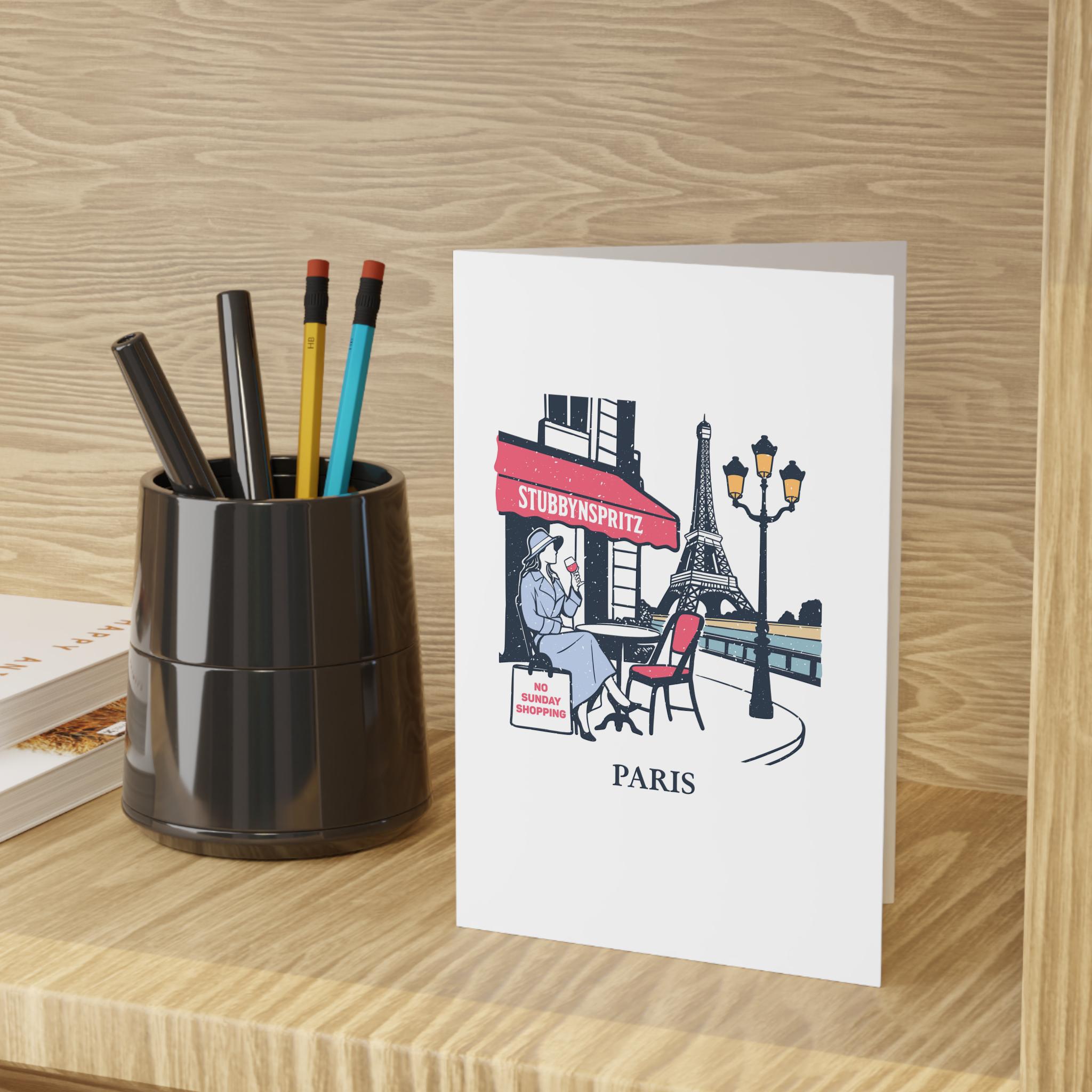 Greeting Cards, Paris Eiffel Tower Cafe Card - Hand Drawn Design, Stationery Set, Note Cards, Blank Cards, French Parisian Cards, Art Cards