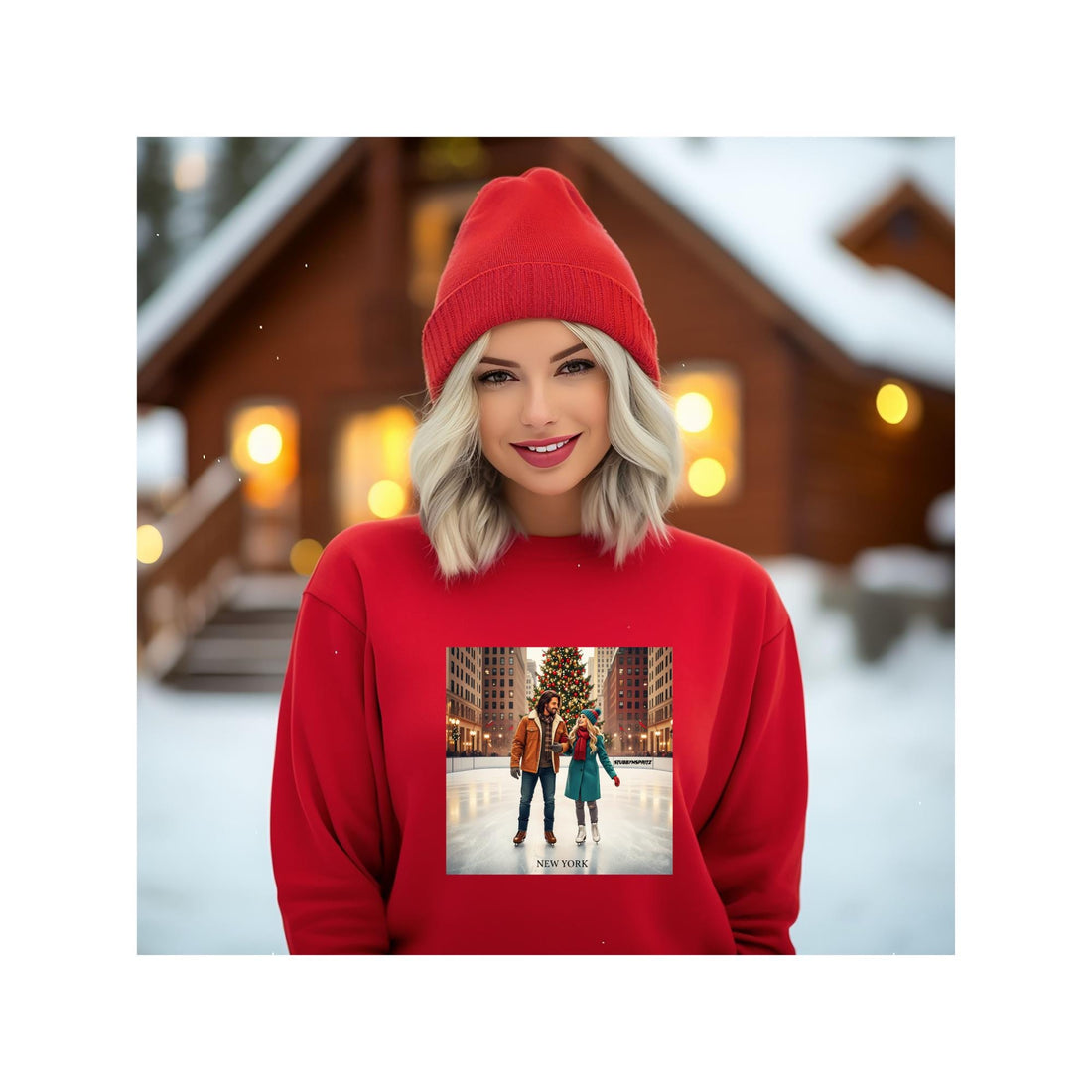 Retro Vintage New York Skating Couple Unisex Sweatshirt, NYC Romantic Winter Gift