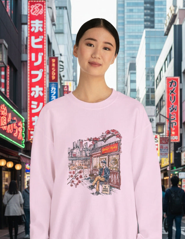 Cotton Sweatshirt City Japan Style Cafe Retro Exclusive Limited Edition Urban Vintage Streetwear Core Soft Cozy Fit