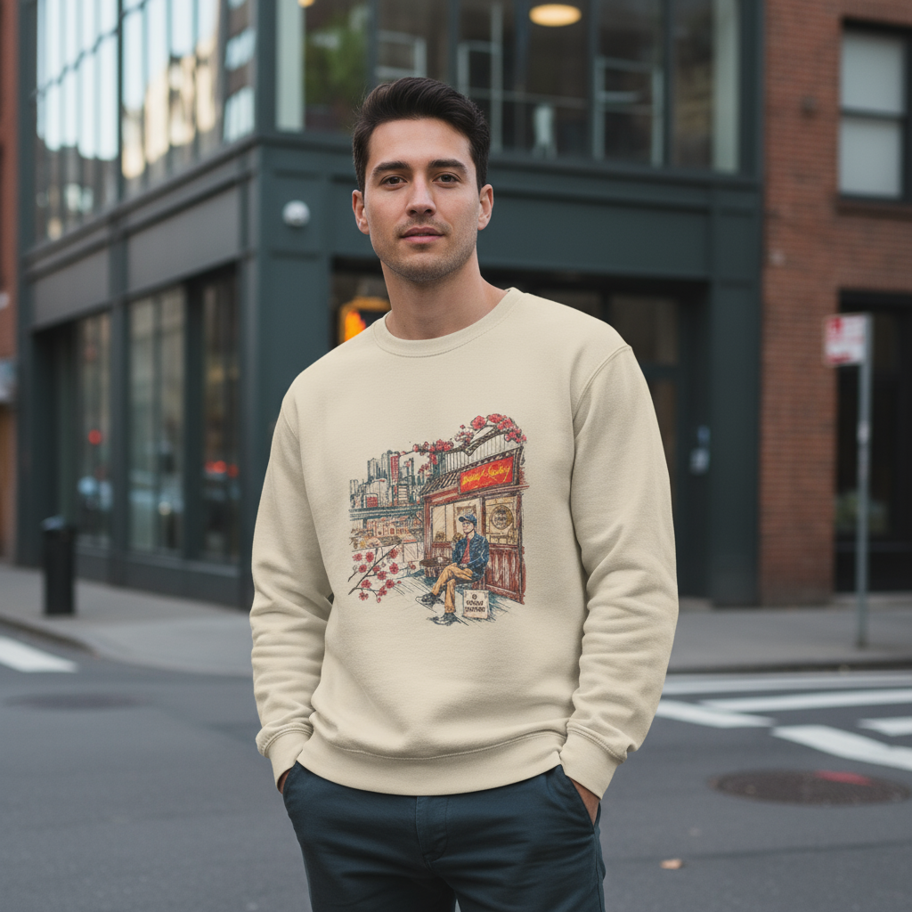 Cotton Sweatshirt City Japan Style Cafe Retro Exclusive Limited Edition Urban Vintage Streetwear Core Soft Cozy Fit