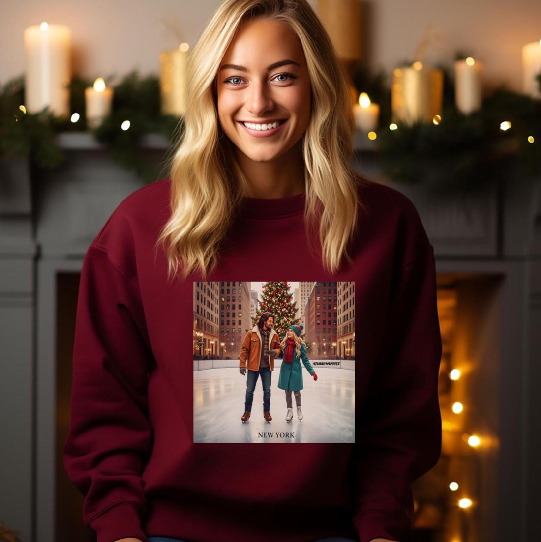 Vintage NYC Unisex Sweatshirt Retro Collection Exclusive Nostalgic Skating Couple Illustration For Winter Wear