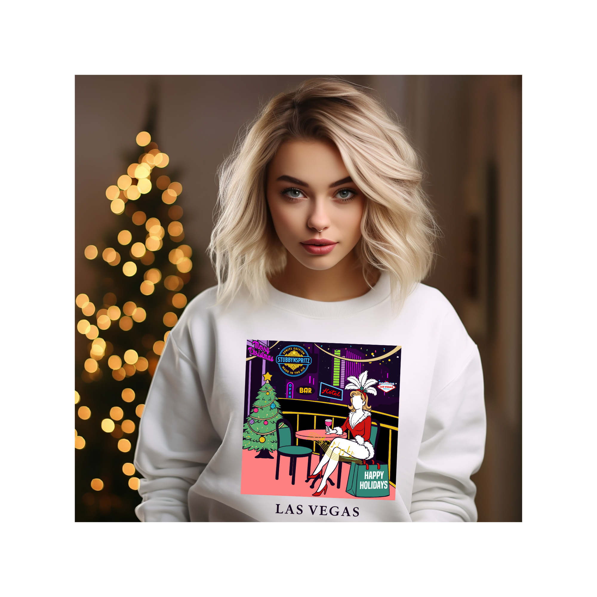 Las Vegas Showgirl Heavy Blend Crewneck Sweatshirt Retro Holiday Collection Limited Edition