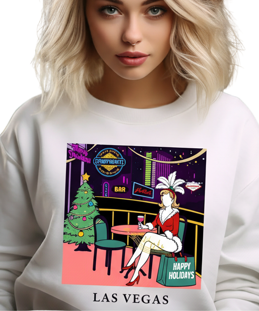 Las Vegas Showgirl Heavy Blend Crewneck Sweatshirt Retro Holiday Collection Limited Edition
