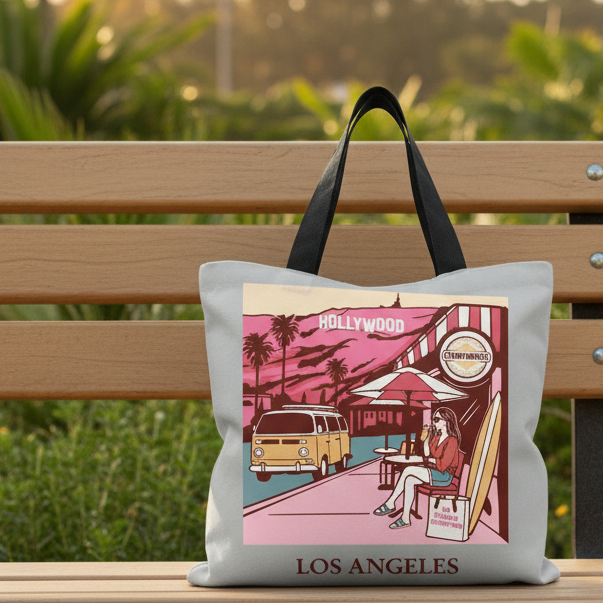 Los Angeles Hollywood Graphic Tote Bag Canvas Collection Limited Edition Premium Urban Craft