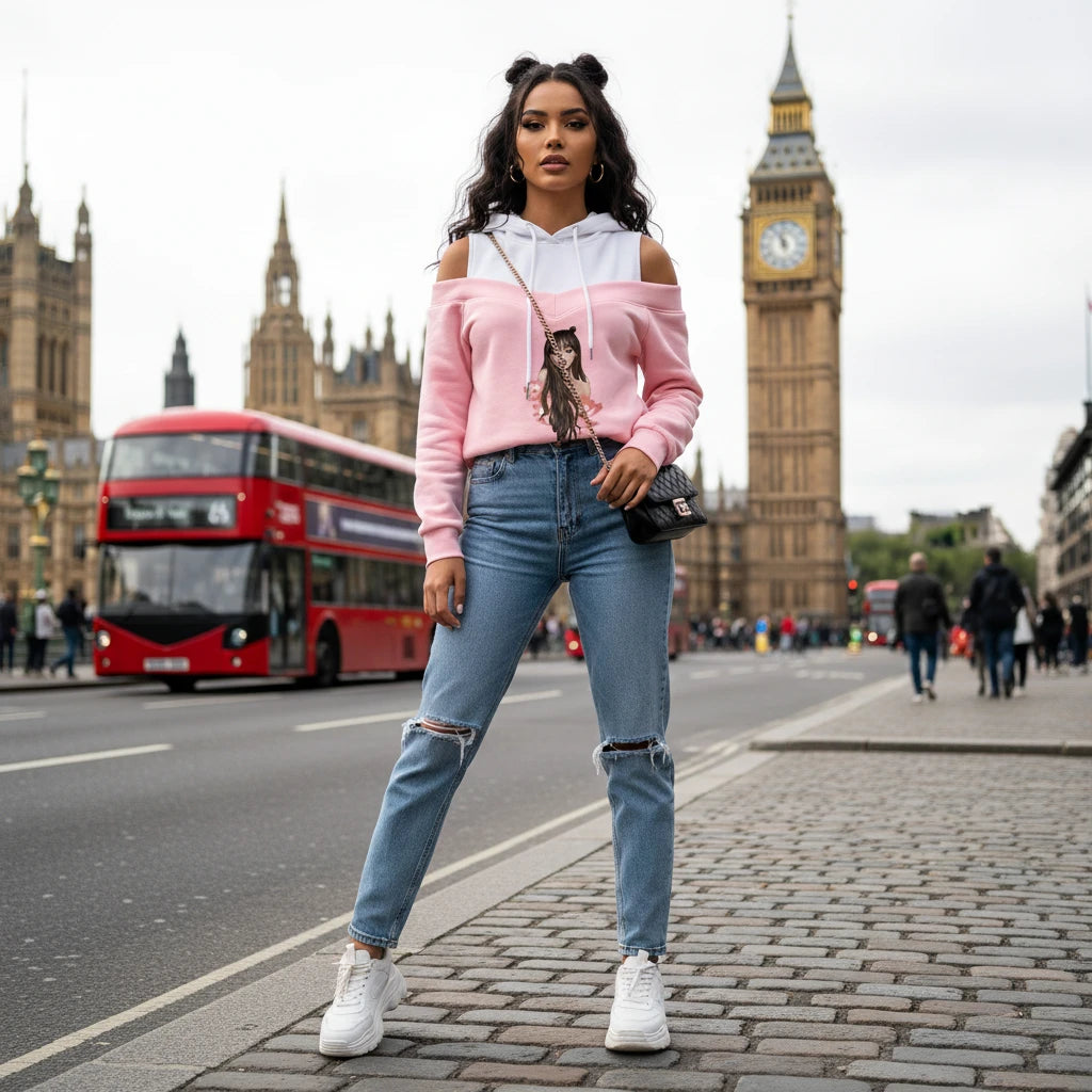 Ariana Grande Style Women's Off-Shoulder Hoodie