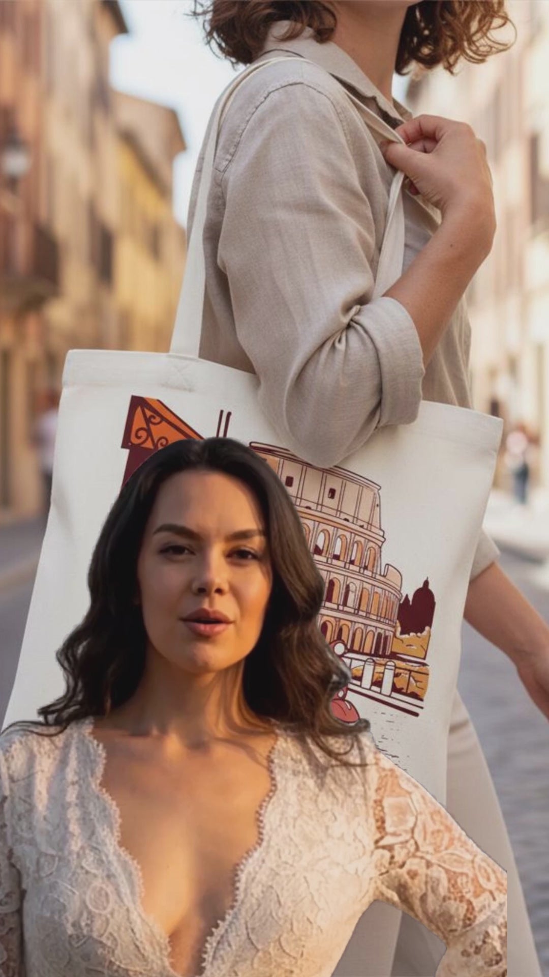 Travel Tote Bag Italian Cafe Scene Collection Durable Polyester Exterior Limited Edition