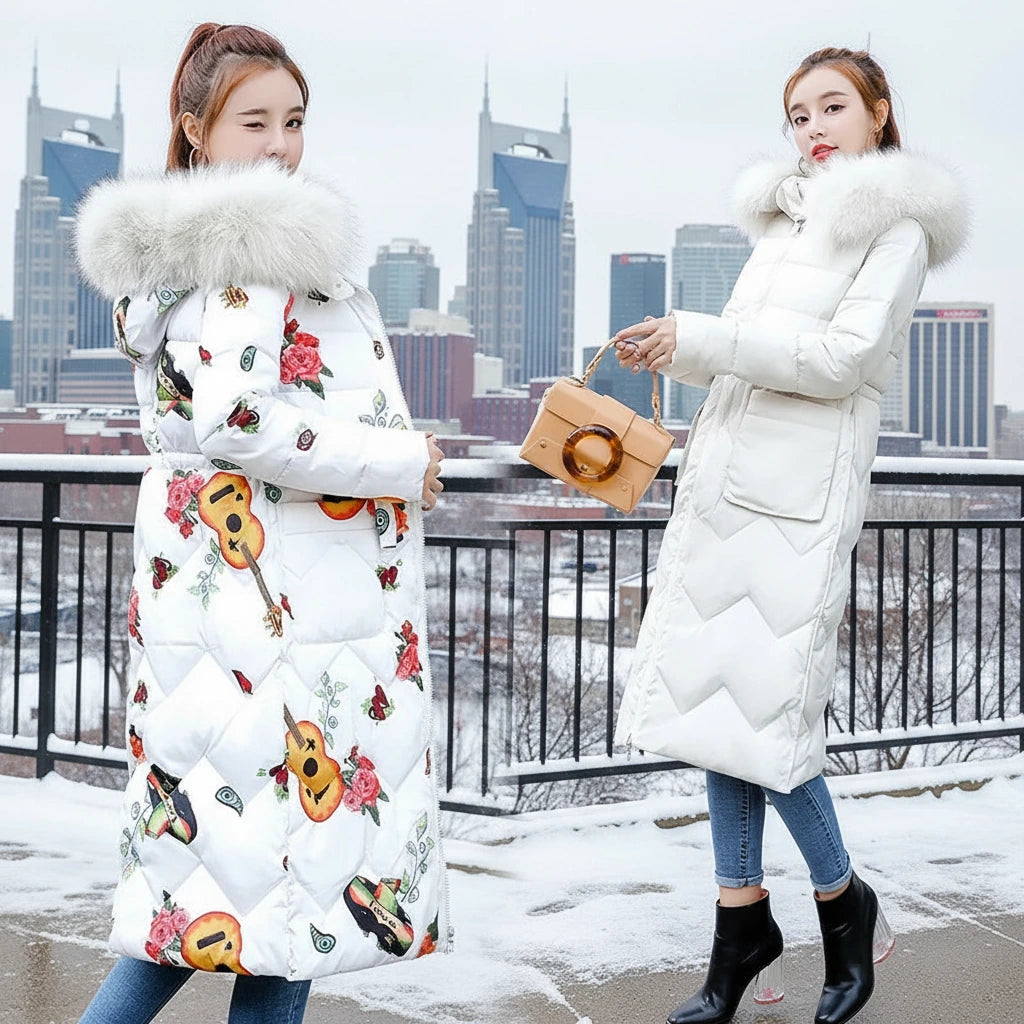 Reversible Cotton-Padded Jacket with Hood and Fur Collar